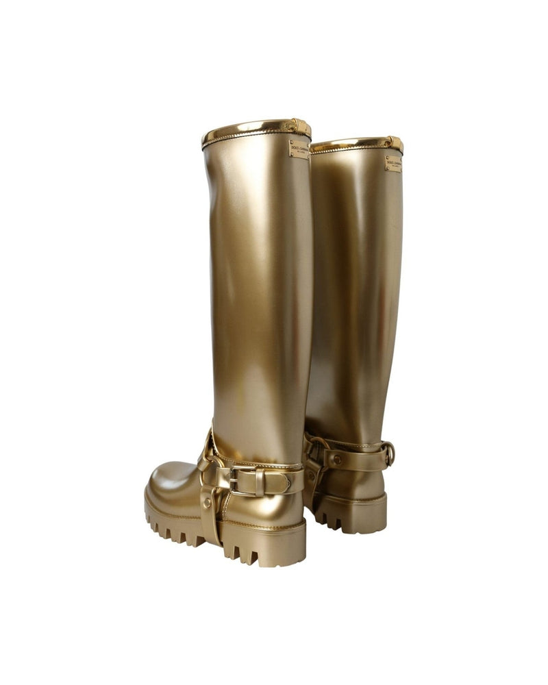 Dolce & Gabbana Metallic Gold Rubber Pvc Rain Boots Shoes Glam Steals