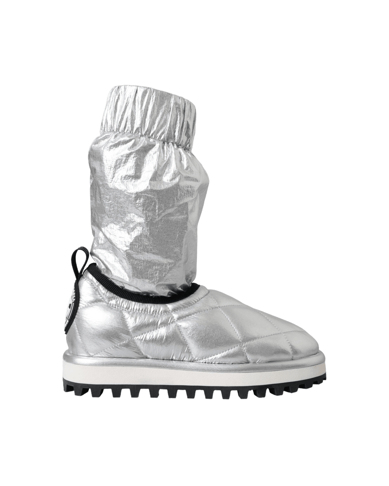 Dolce & Silver Gabbana Metallic Quilted Logo Patch Boot Shoes Glam Steals