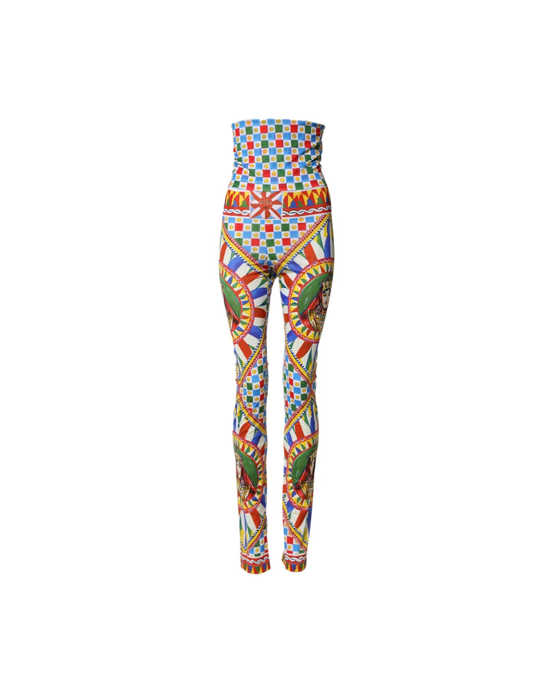 Dolce & Gabbana Multicolor Carretto Leggings High Waist Pant Glam Steals