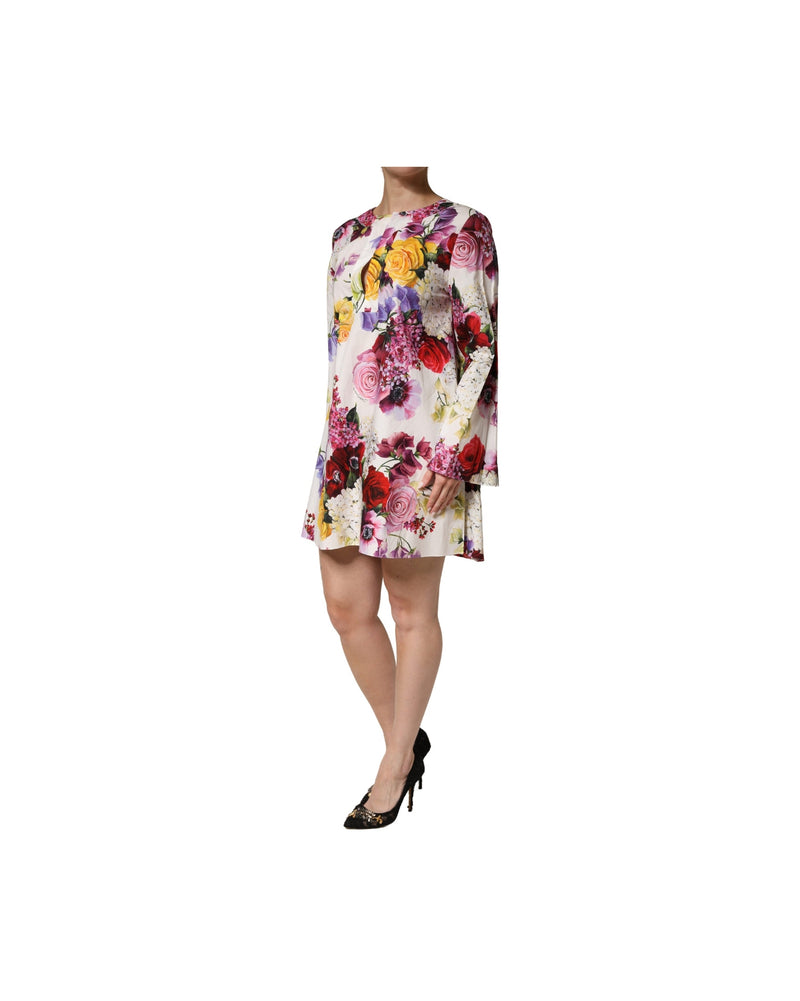 Dolce & Gabbana Multicolor Cotton Floral Longsleeves Midi Dress Glam Steals