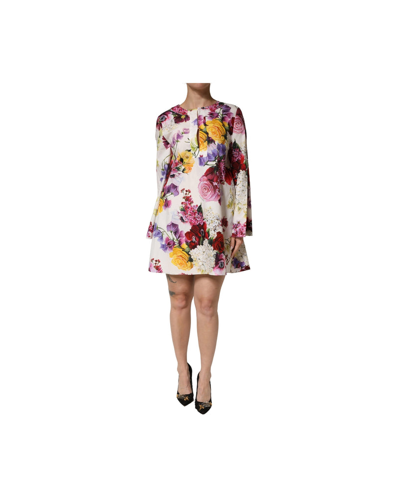 Dolce & Gabbana Multicolor Cotton Floral Longsleeves Midi Dress Glam Steals