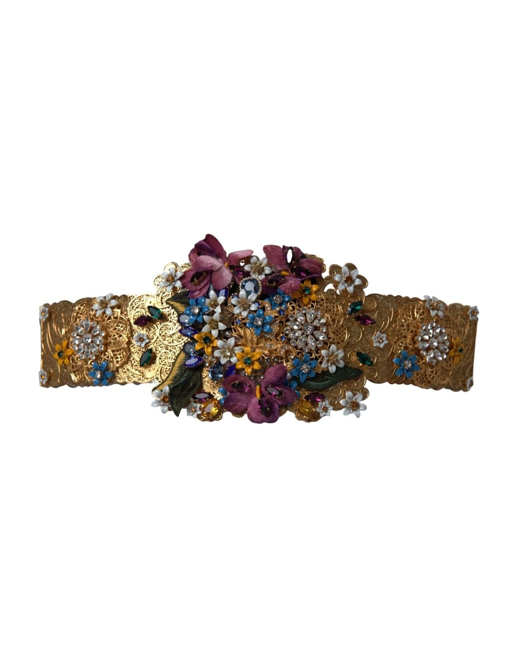 Dolce & Gabbana Multicolor Embellished Floral Crystal Wide Waist Belt Belts