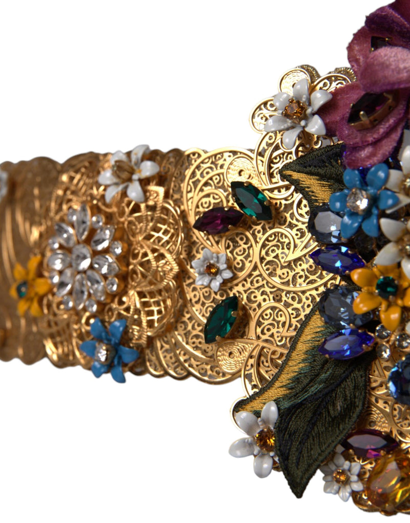 Dolce & Gabbana Multicolor Embellished Floral Crystal Wide Waist Belt Glam Steals