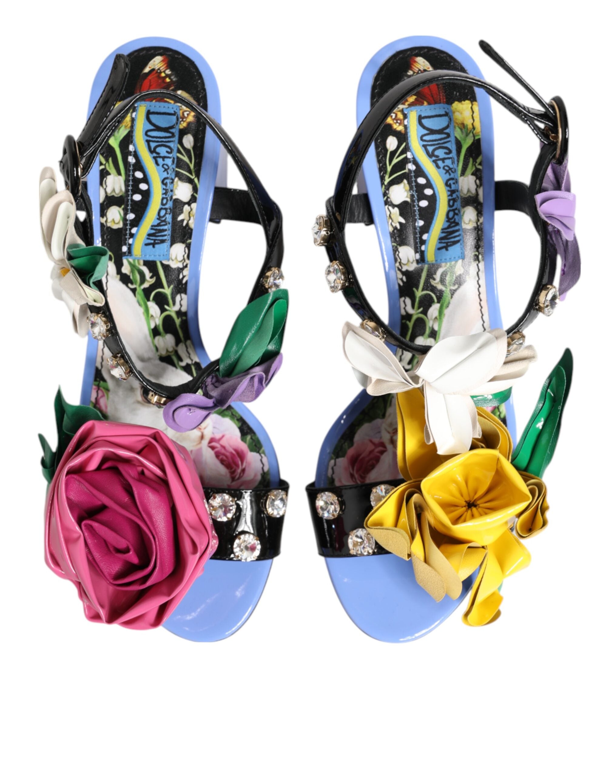 Dolce & Gabbana Multicolor Floral Appliqué Crystal Sandals Shoes Glam Steals