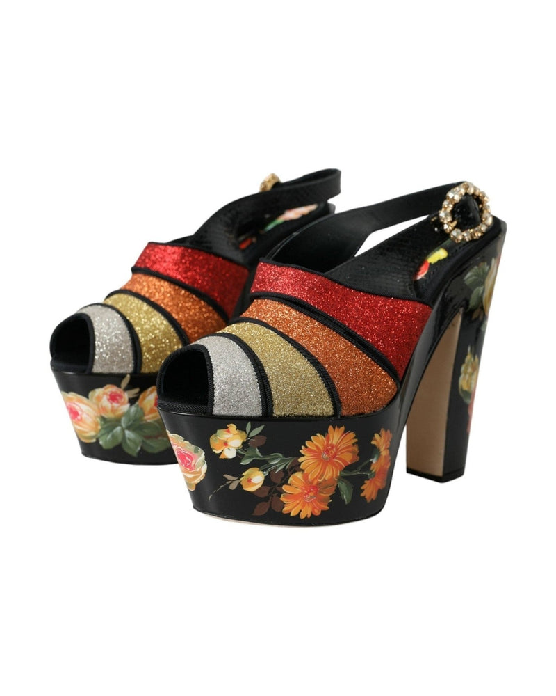 Dolce & Gabbana Multicolor Floral Crystal Platform Sandals Shoes Glam Steals