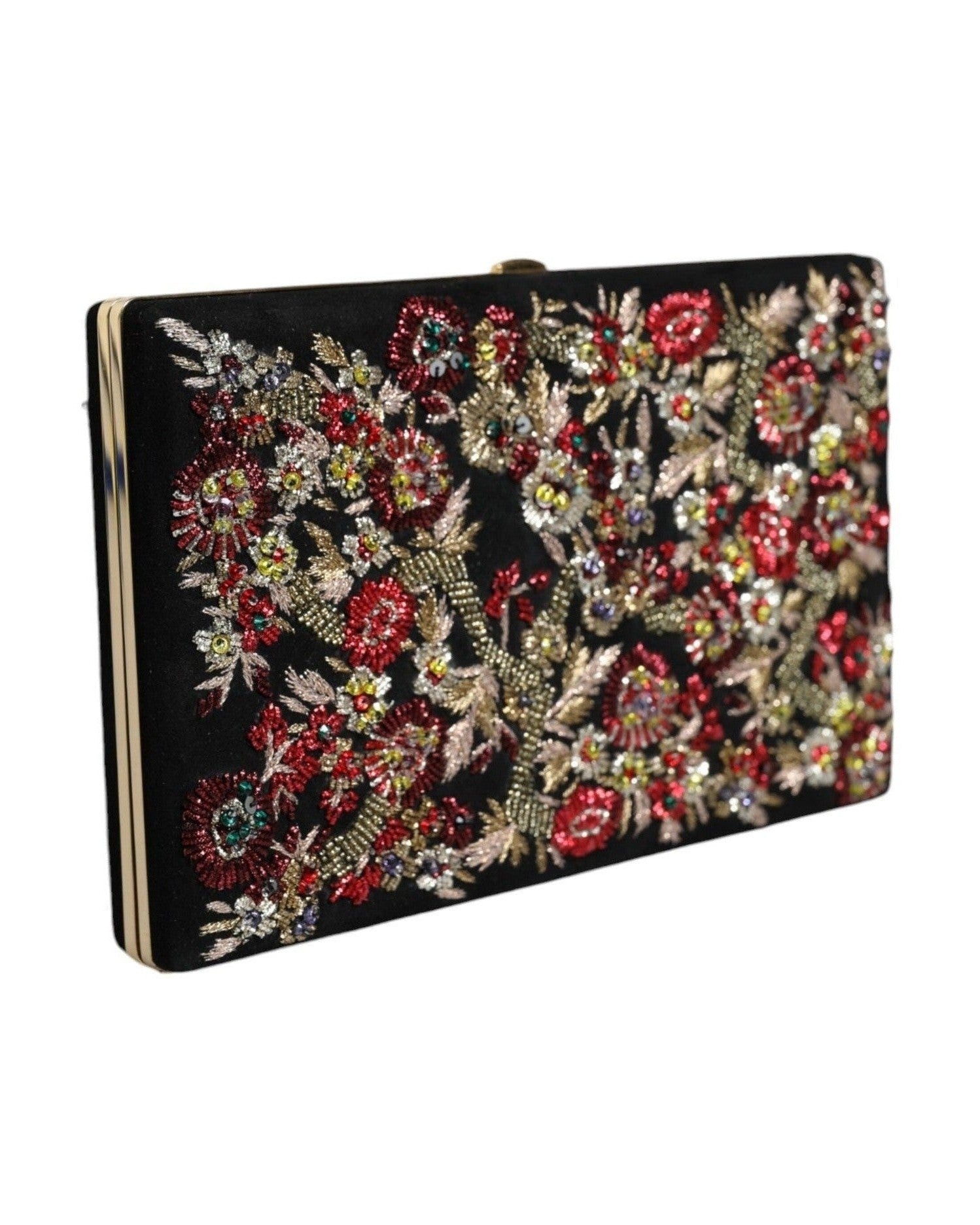 Dolce & Gabbana Floral Frame Clutch Evening Purse Multicolor Gold Bag Glam Steals