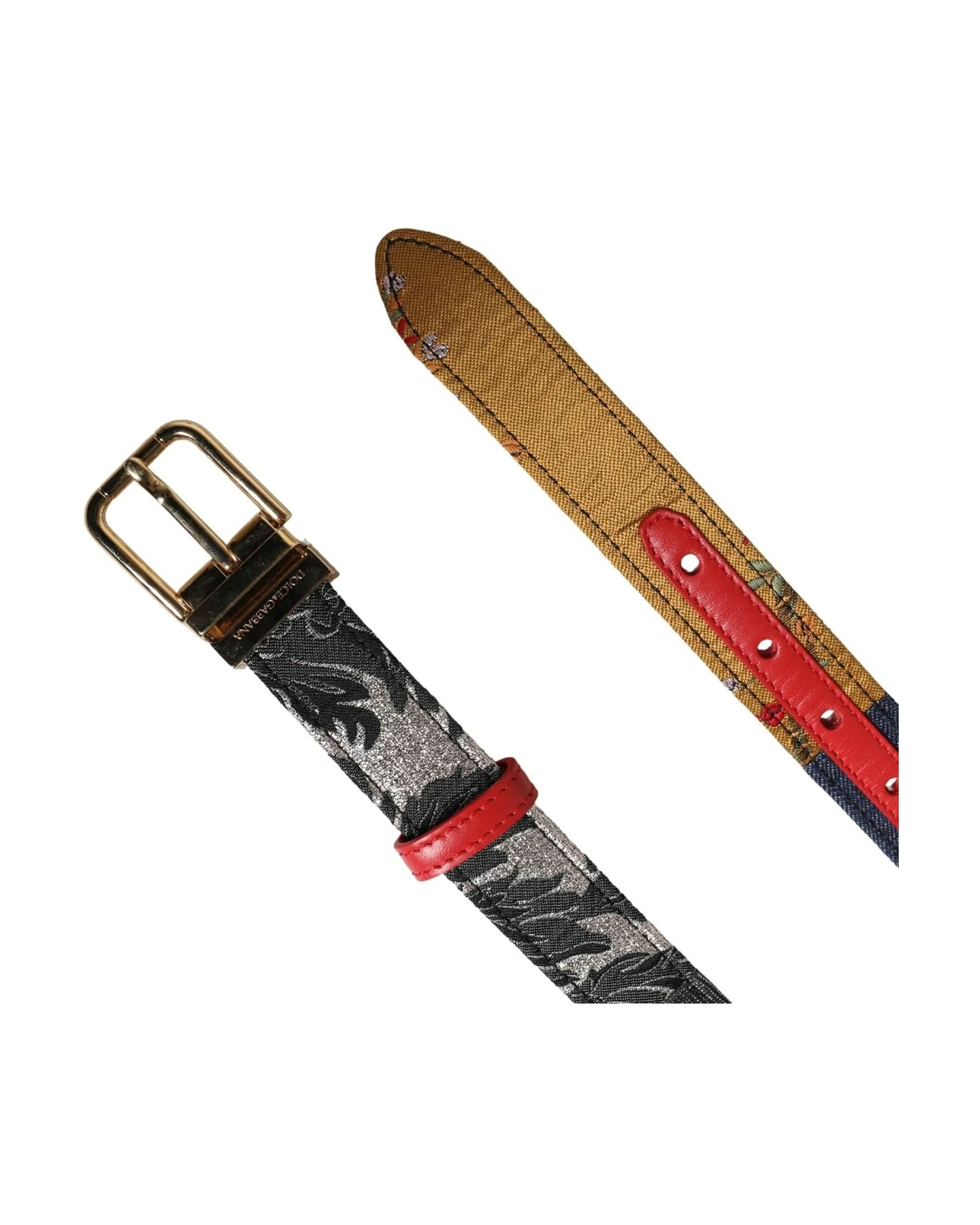 Dolce & Gabbana Multicolor Floral Jacquard Metal Buckle Belt 