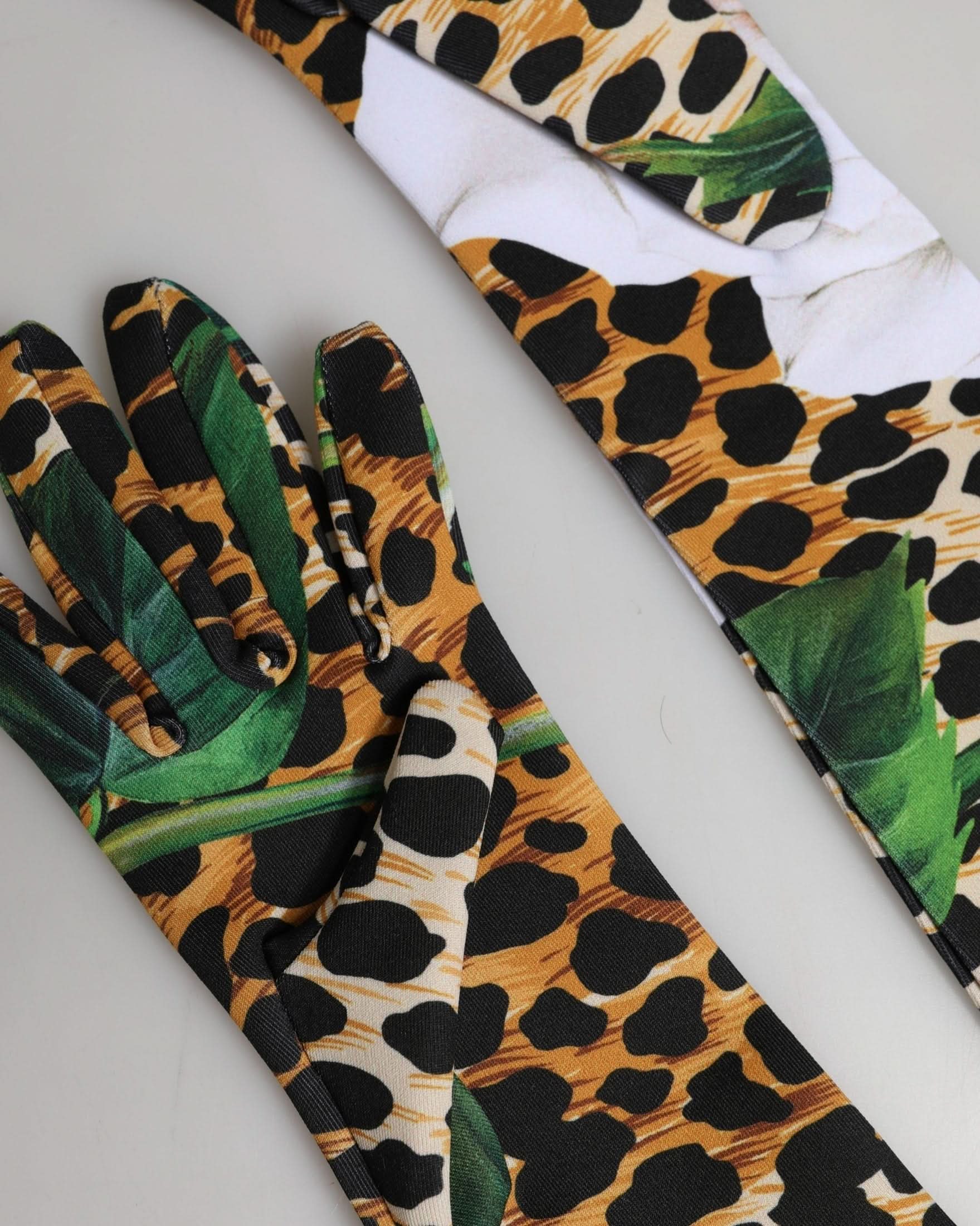 Dolce & Gabbana Multicolor Floral Leopard Elbow Length Gloves 