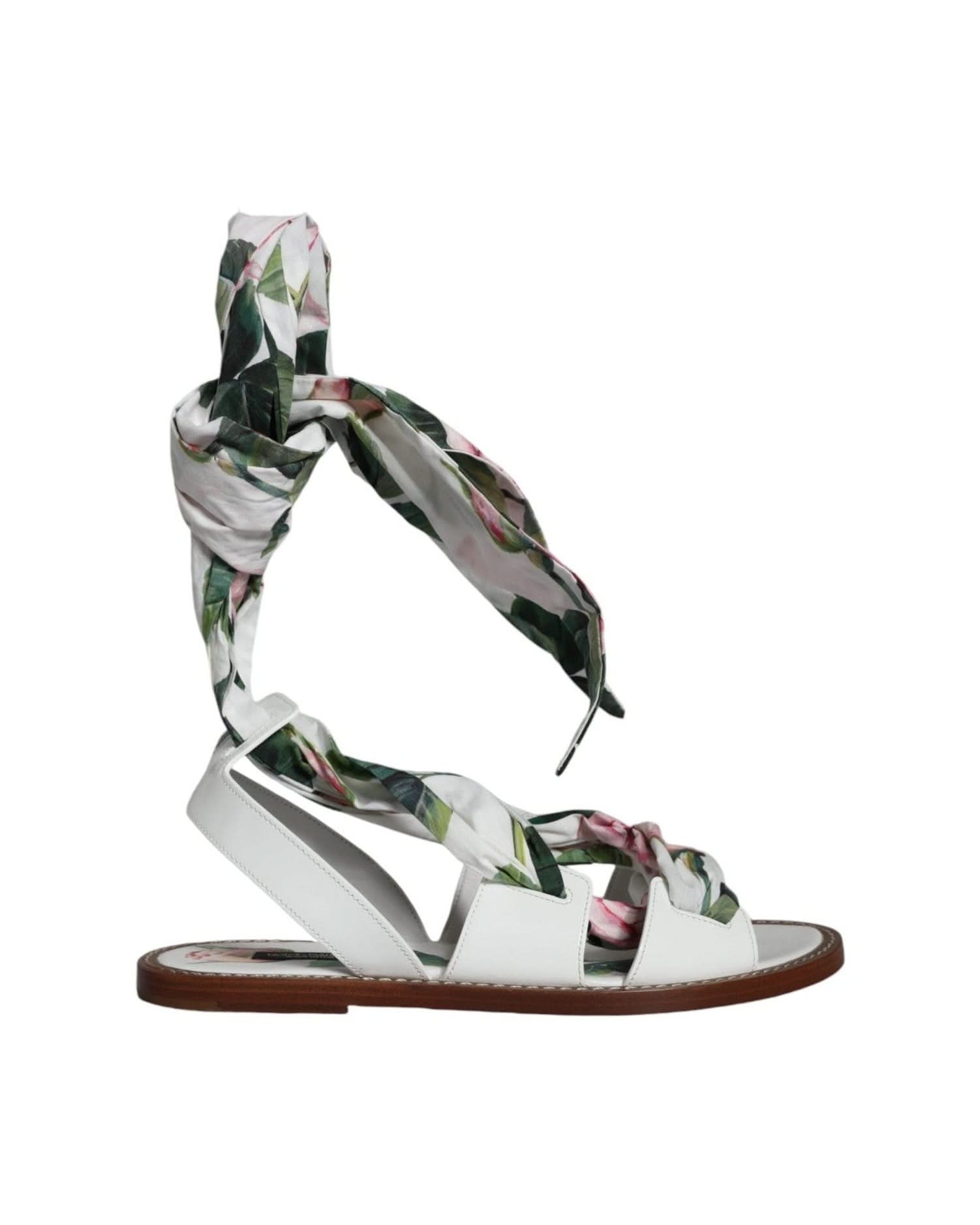Dolce & Gabbana Multicolor Floral Print Ankle Wrap Sandals Shoes Sandals