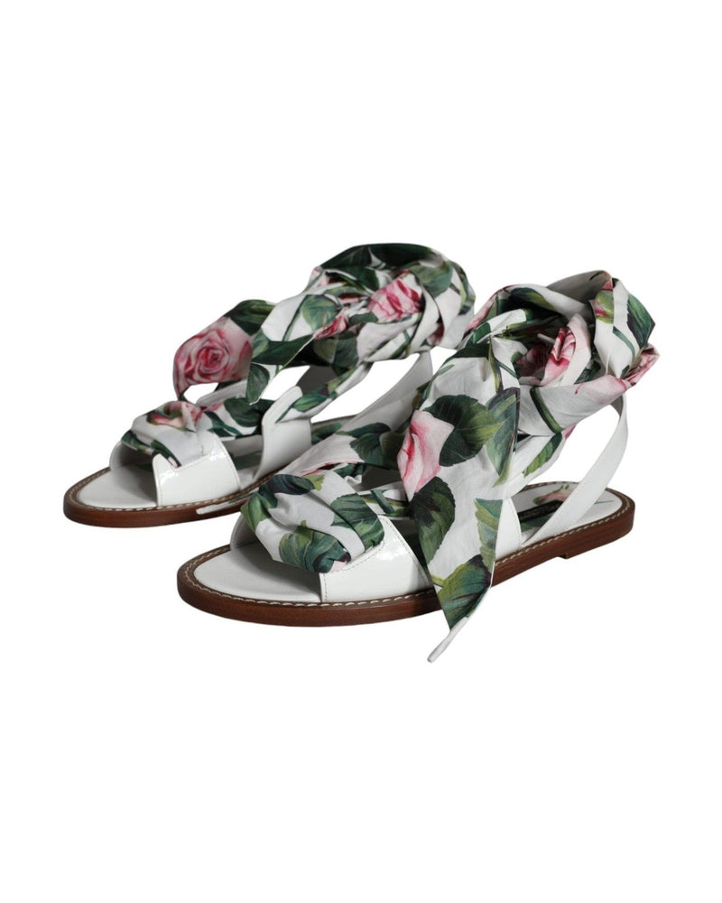 Dolce & Gabbana Multicolor Floral Print Ankle Wrap Sandals Shoes Glam Steals