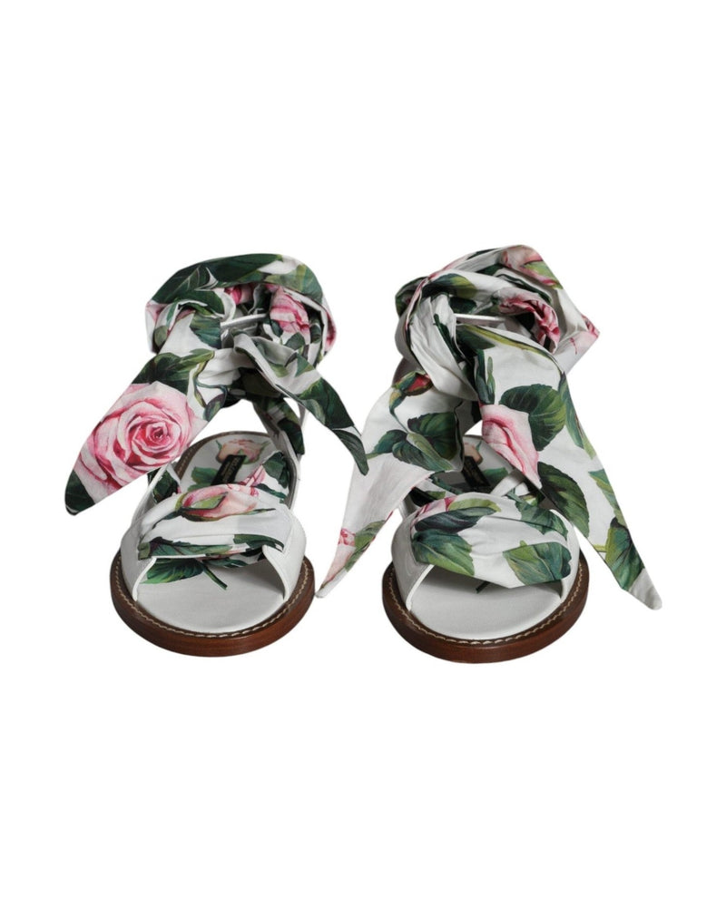 Dolce & Gabbana Multicolor Floral Print Ankle Wrap Sandals Shoes Glam Steals