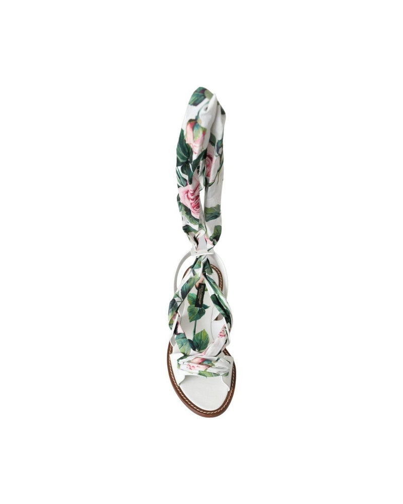 Dolce & Gabbana Multicolor Floral Print Ankle Wrap Sandals Shoes Glam Steals