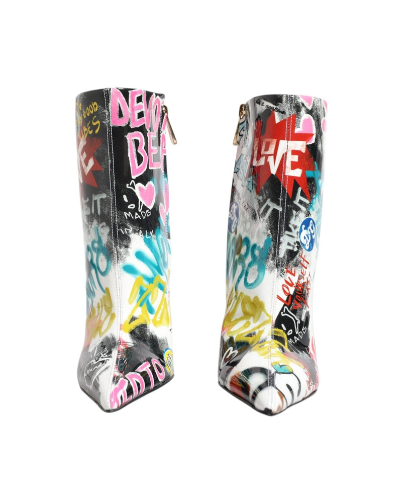 Dolce & Gabbana Multicolor Graffiti Keira Mid Calf Boots Shoes Boots