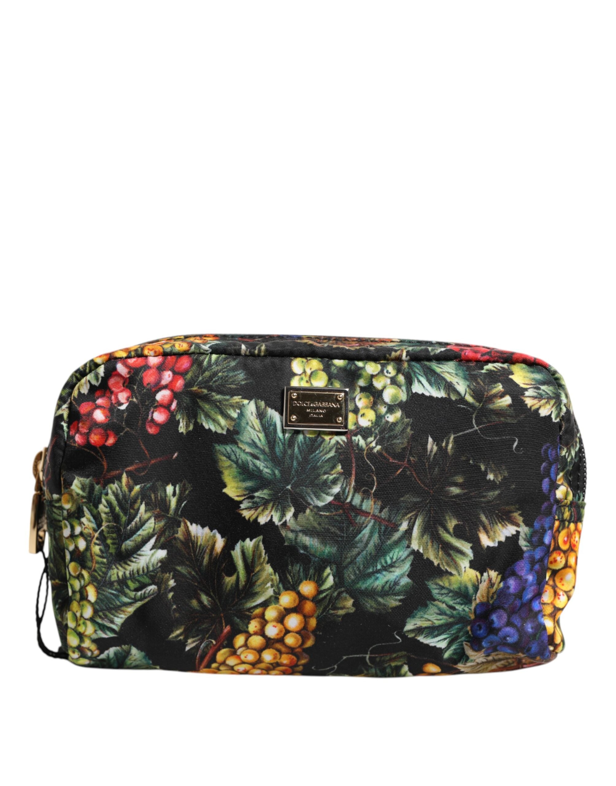 Dolce & Gabbana Multicolor Grape Print Clutch Logo Plaque Pouch Bag Glam Steals