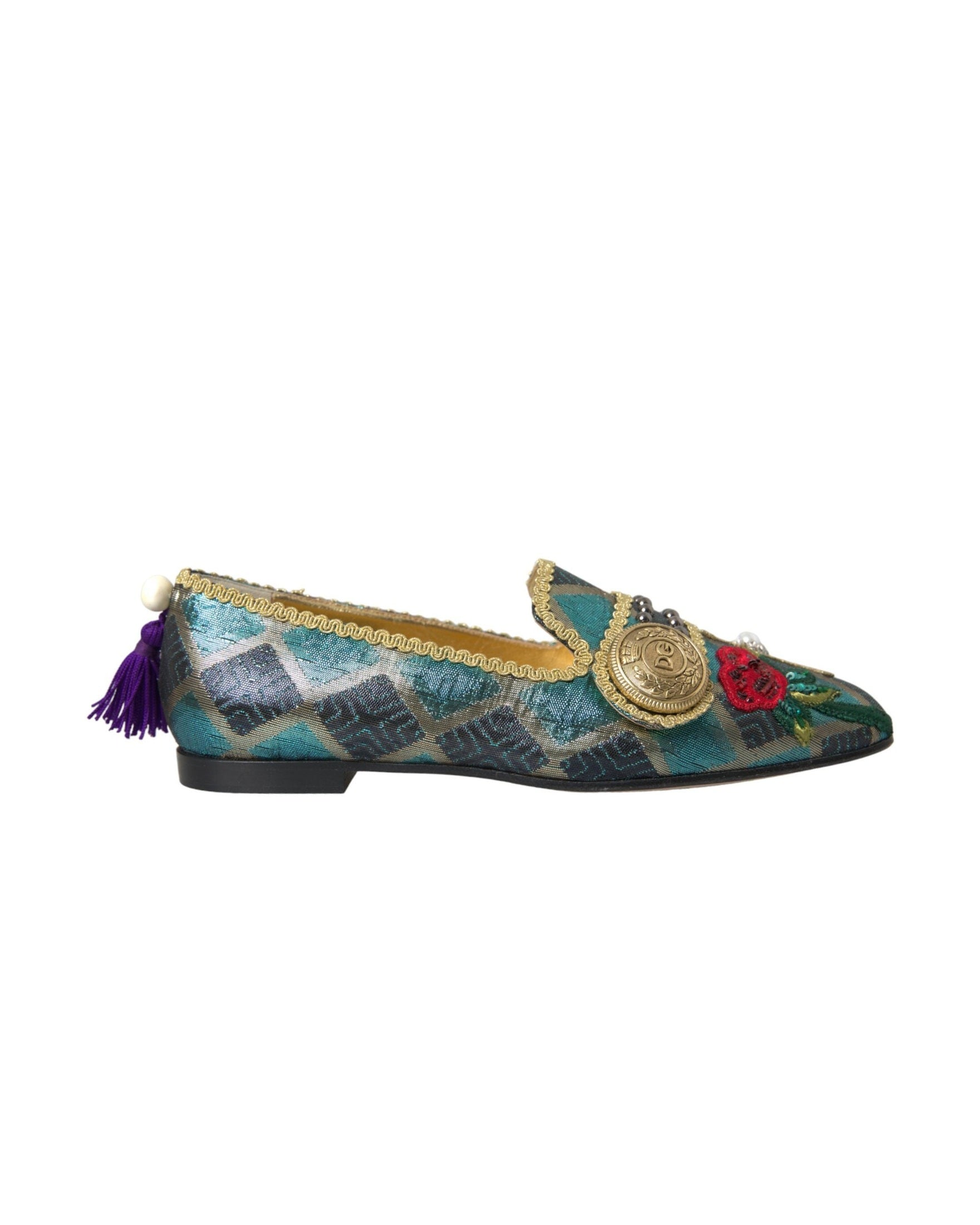 Dolce & Gabbana Multicolor Jacquard Embellished Loafers Shoes Glam Steals