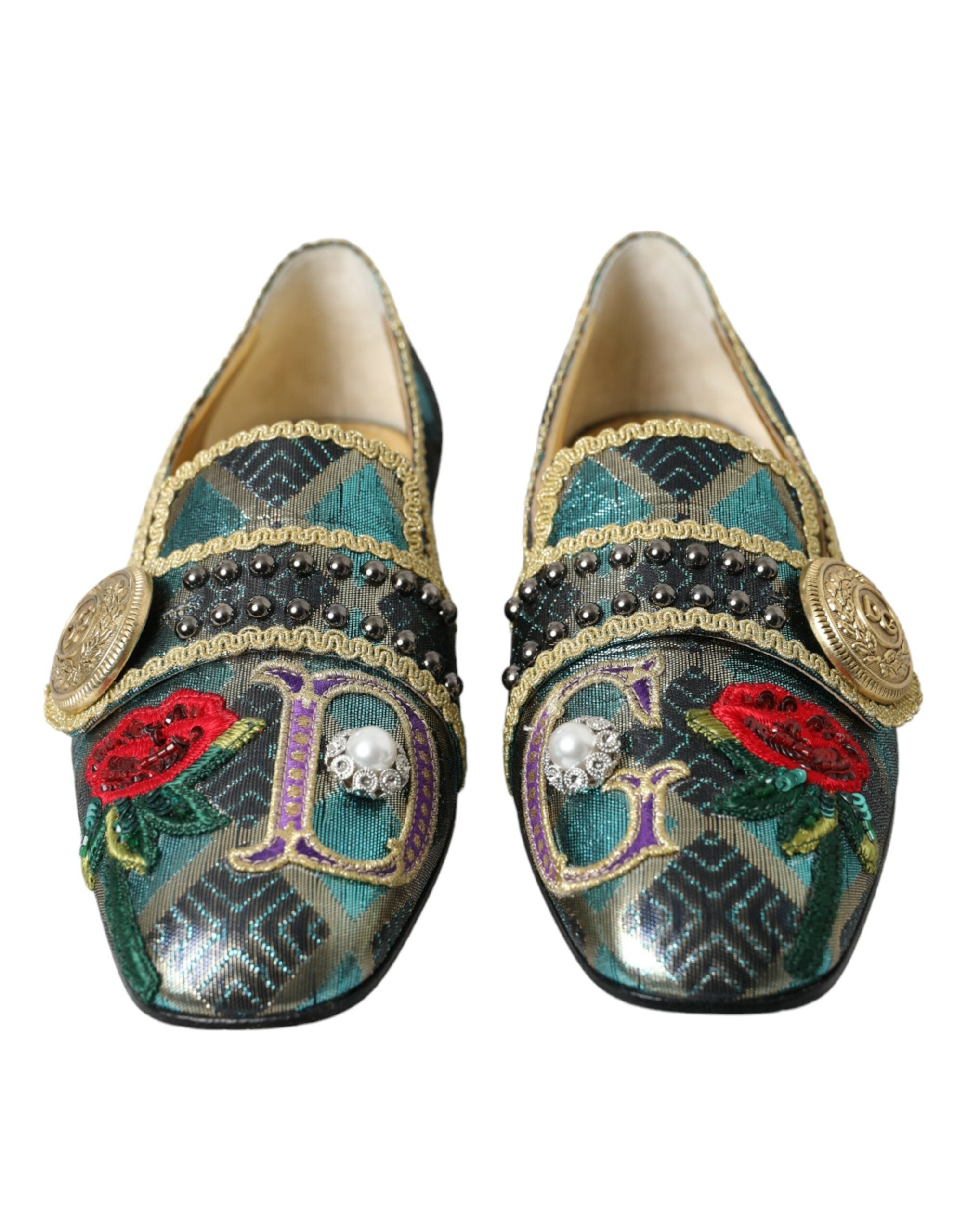 Dolce & Gabbana Multicolor Jacquard Embellished Loafers Shoes Glam Steals