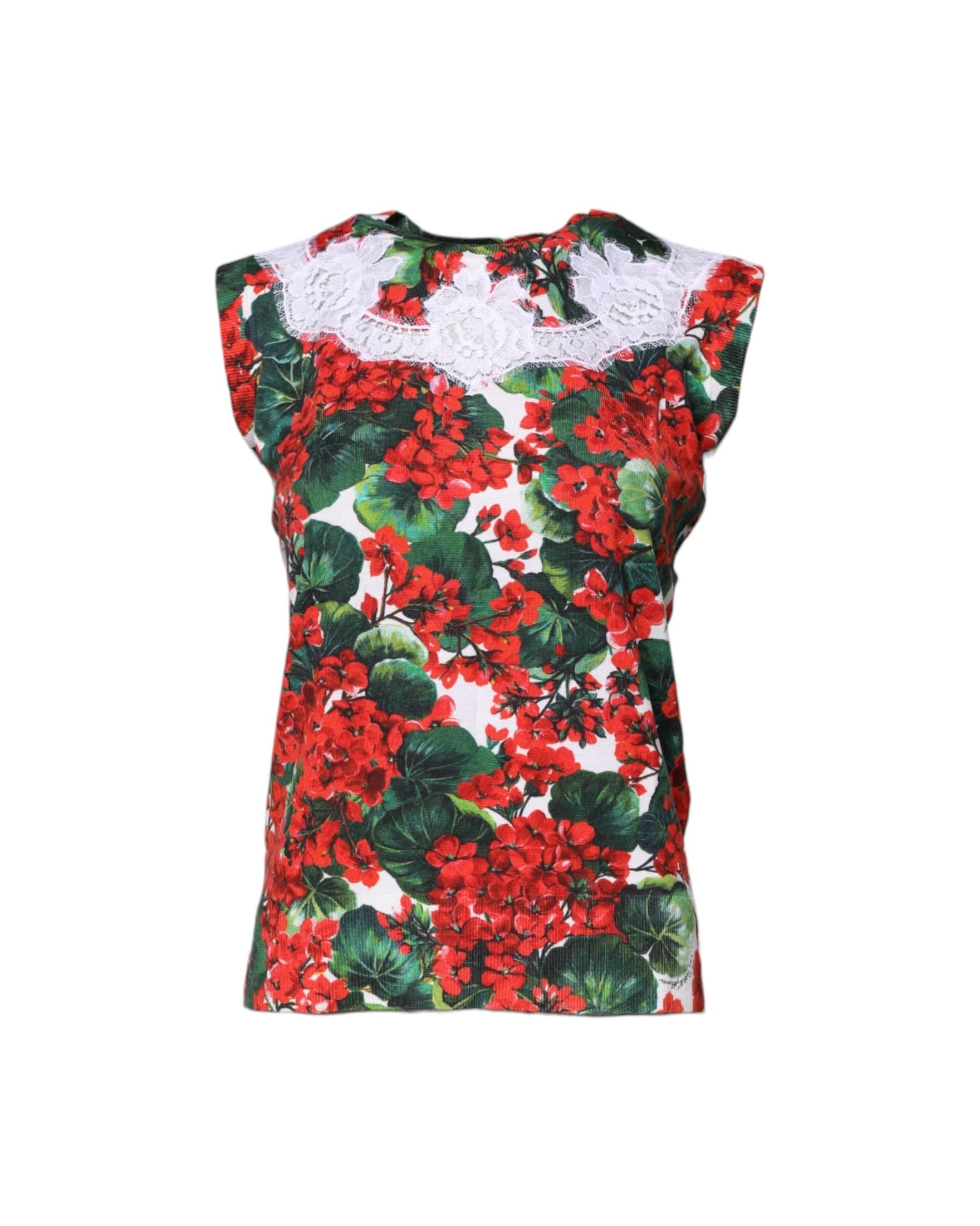 Dolce & Gabbana Multicolor Lace Floral Sleeveless Tank Top Tank Tops
