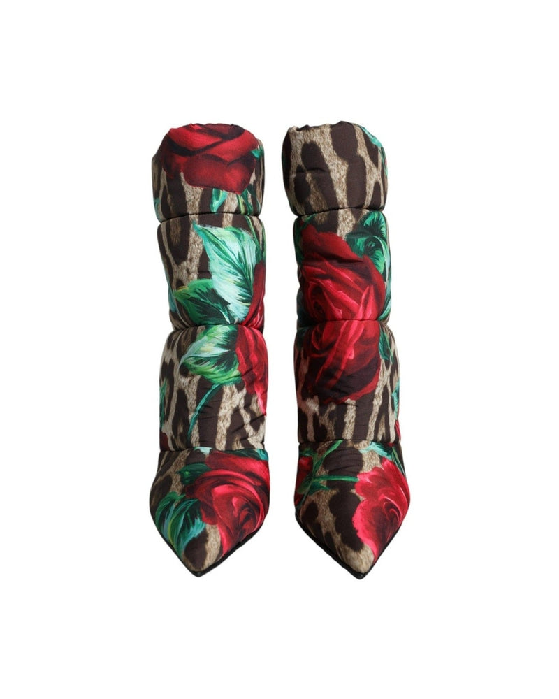 Dolce & Gabbana Multicolor Leopard Rose Mid Calf Boots Shoes Boots