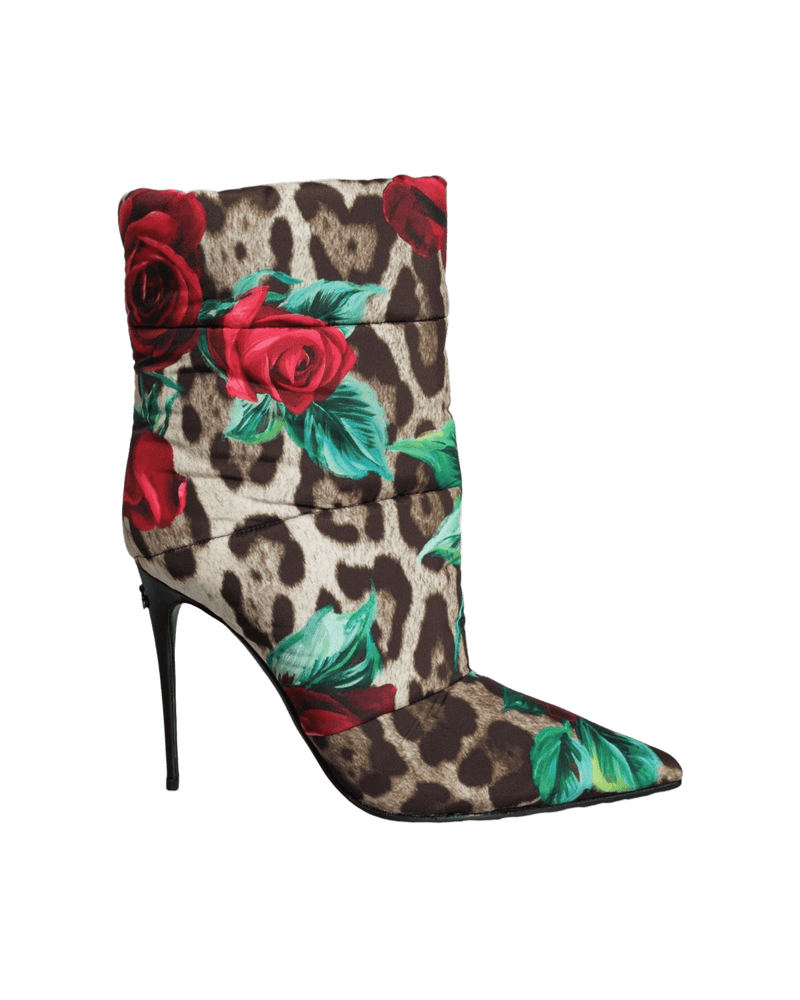 Dolce & Multicolor Gabbana Leopard Rose Mid Calf Boots Shoes Glam Steals