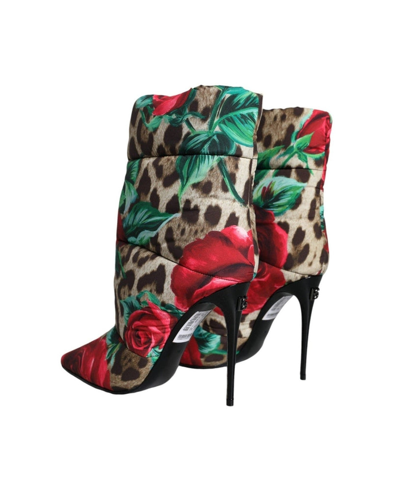 Dolce & Gabbana Multicolor Leopard Rose Mid Calf Boots Shoes Glam Steals