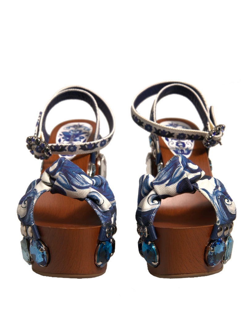 Dolce & Gabbana Multicolor Majolica Embellished Wedge Sandals Glam Steals