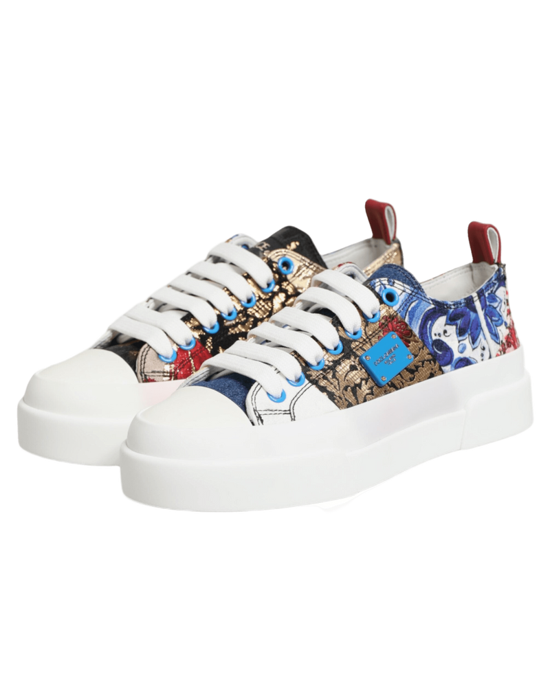 Dolce & Gabbana Multicolor Patchwork Low Top Sneakers Shoes Glam Steals