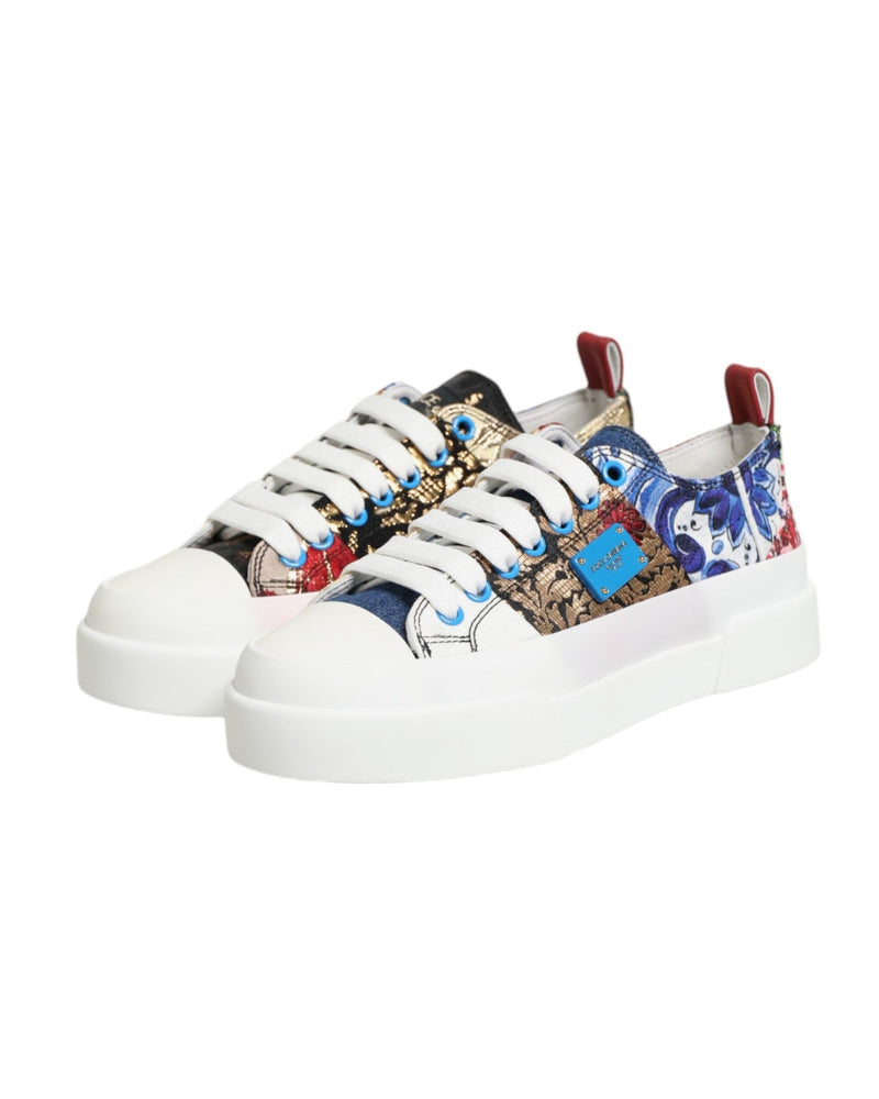 Dolce & Gabbana Multicolor Patchwork Low Top Sneakers Shoes Glam Steals
