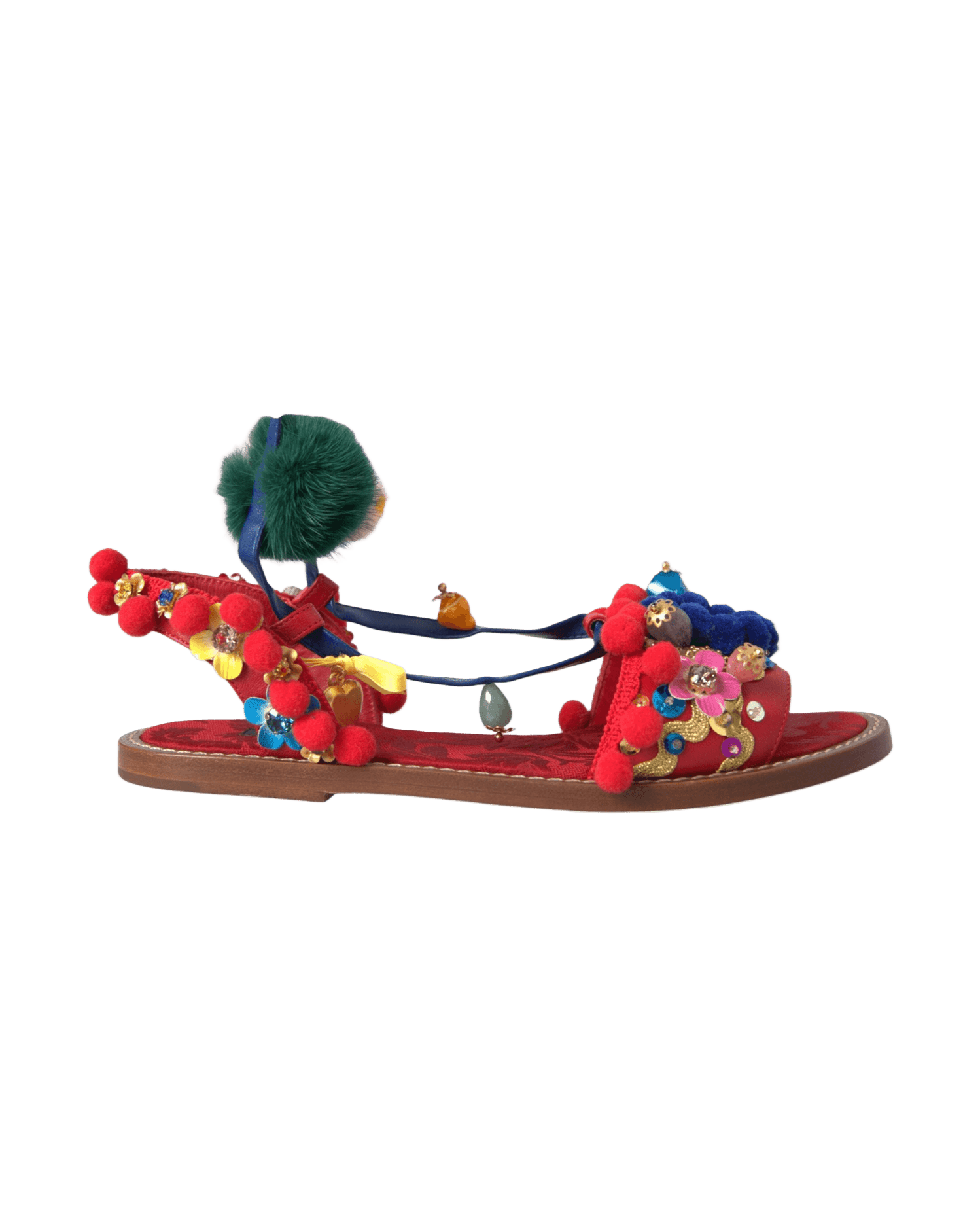 Dolce & Gabbana Multicolor Pom Pom Fur Wrap Sandals Shoes Glam Steals