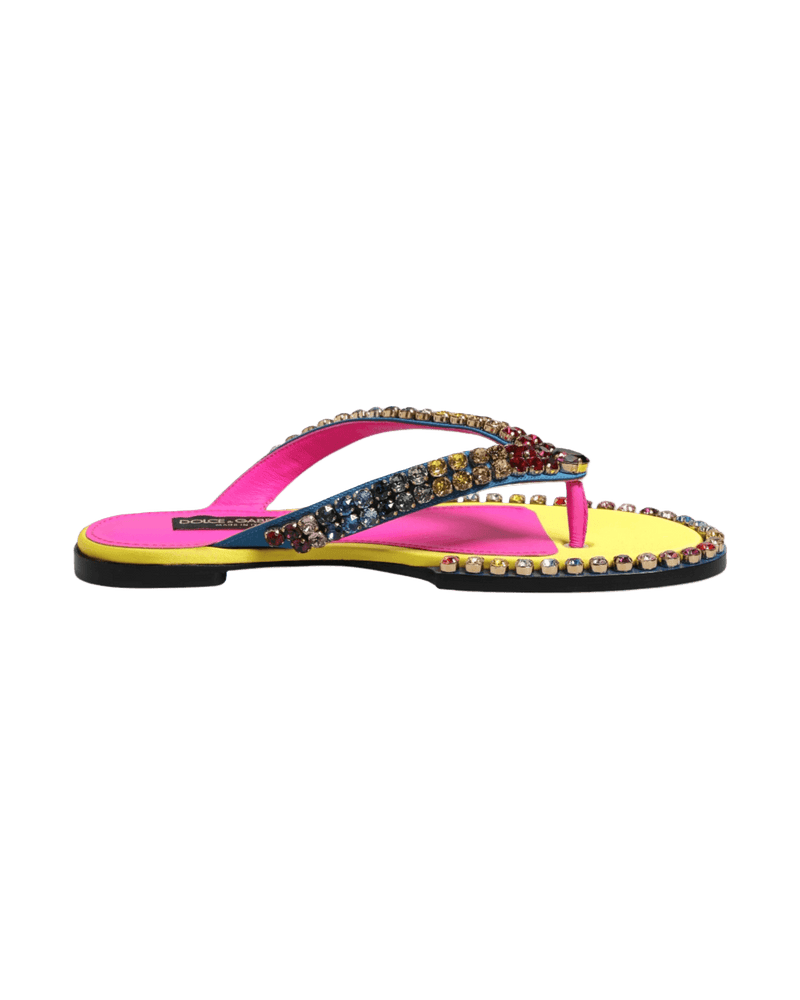 Dolce & Multicolor Gabbana Rhinestone Flip Flop Flat Sandals Shoes Glam Steals