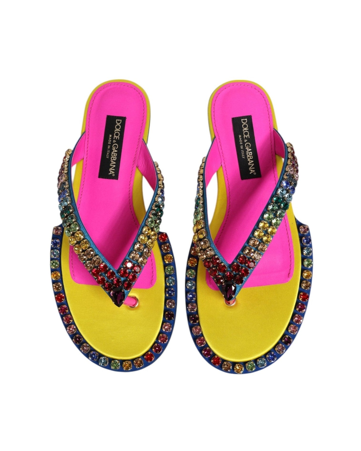 Dolce & Gabbana Multicolor Rhinestone Flip Flop Flat Sandals Shoes Glam Steals