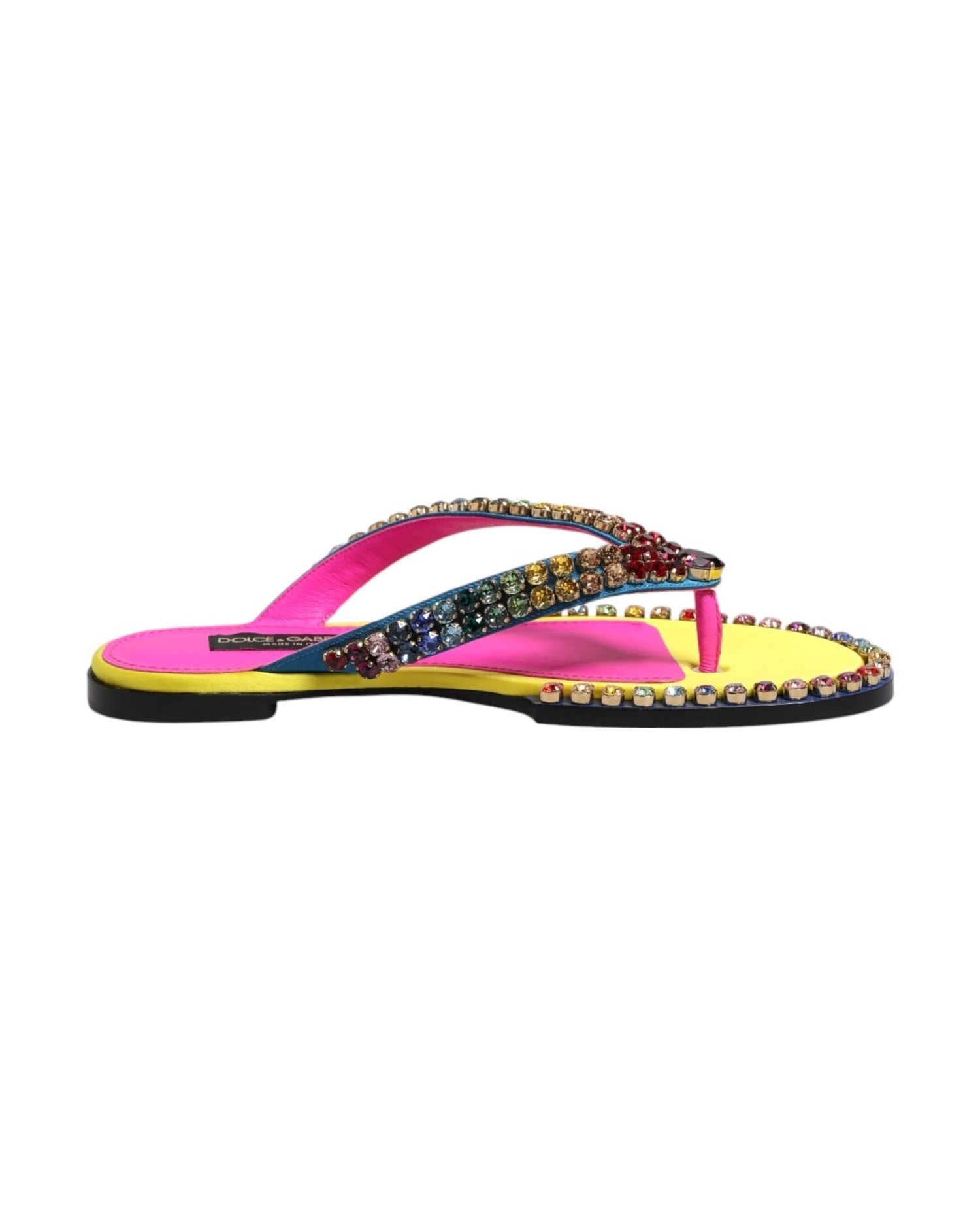 Dolce & Gabbana Multicolor Rhinestone Flip Flop Flat Sandals Shoes Glam Steals