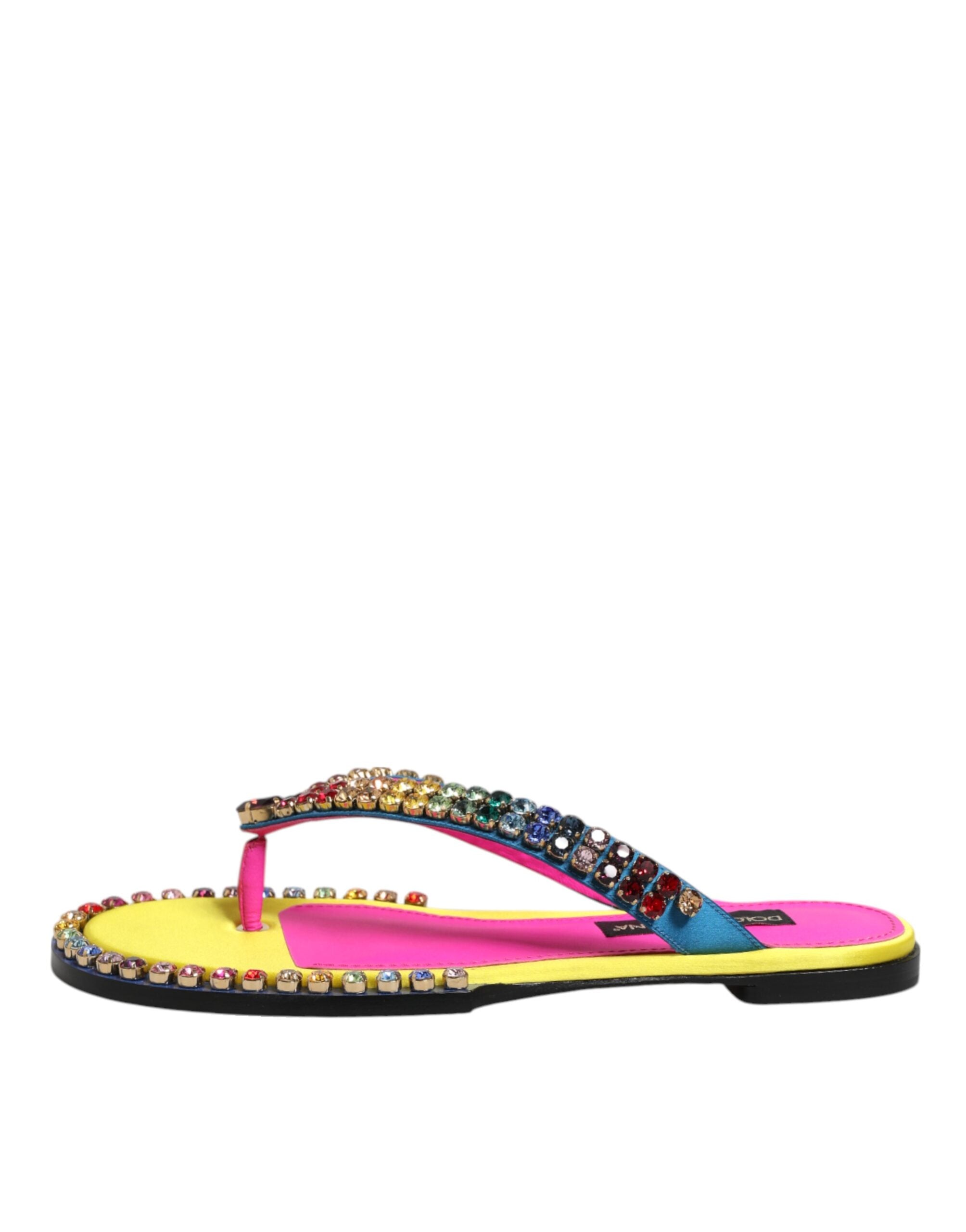 Dolce & Gabbana Multicolor Rhinestone Flip Flop Flat Sandals Shoes Glam Steals