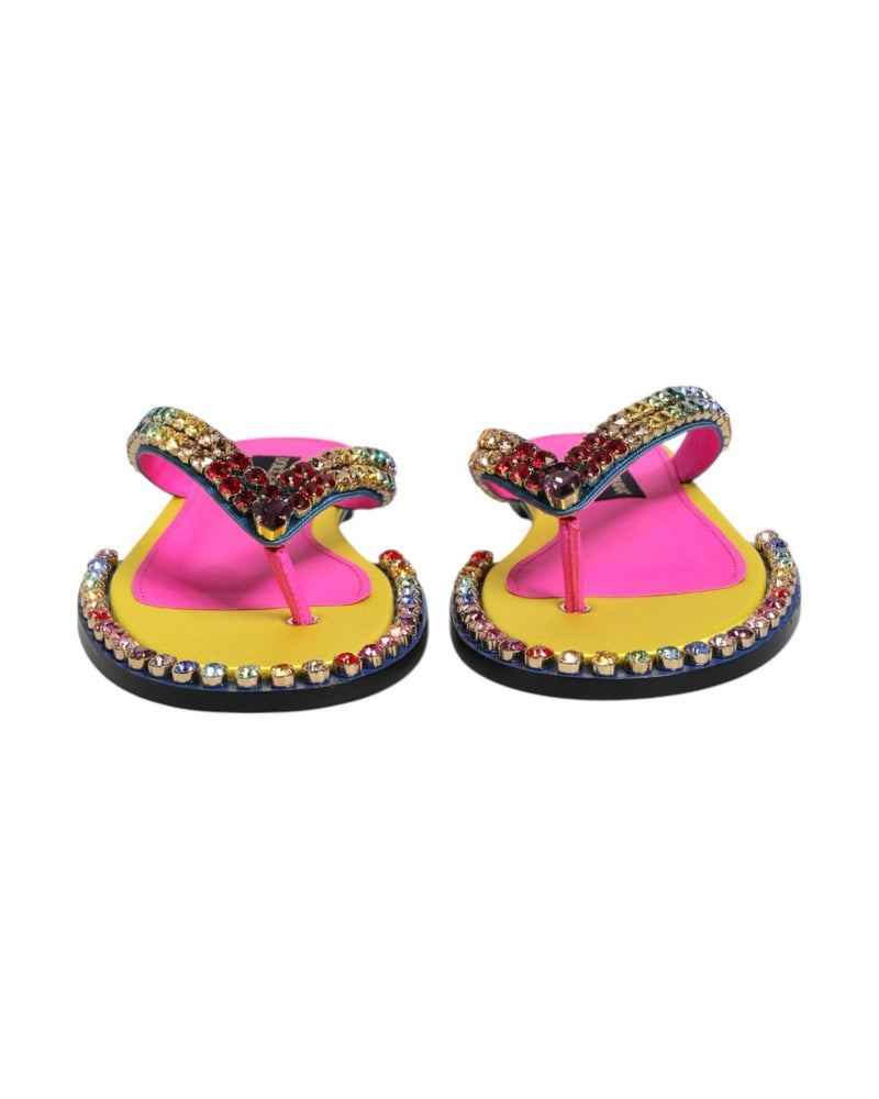 Dolce & Gabbana Multicolor Rhinestone Flip Flop Flat Sandals Shoes Glam Steals