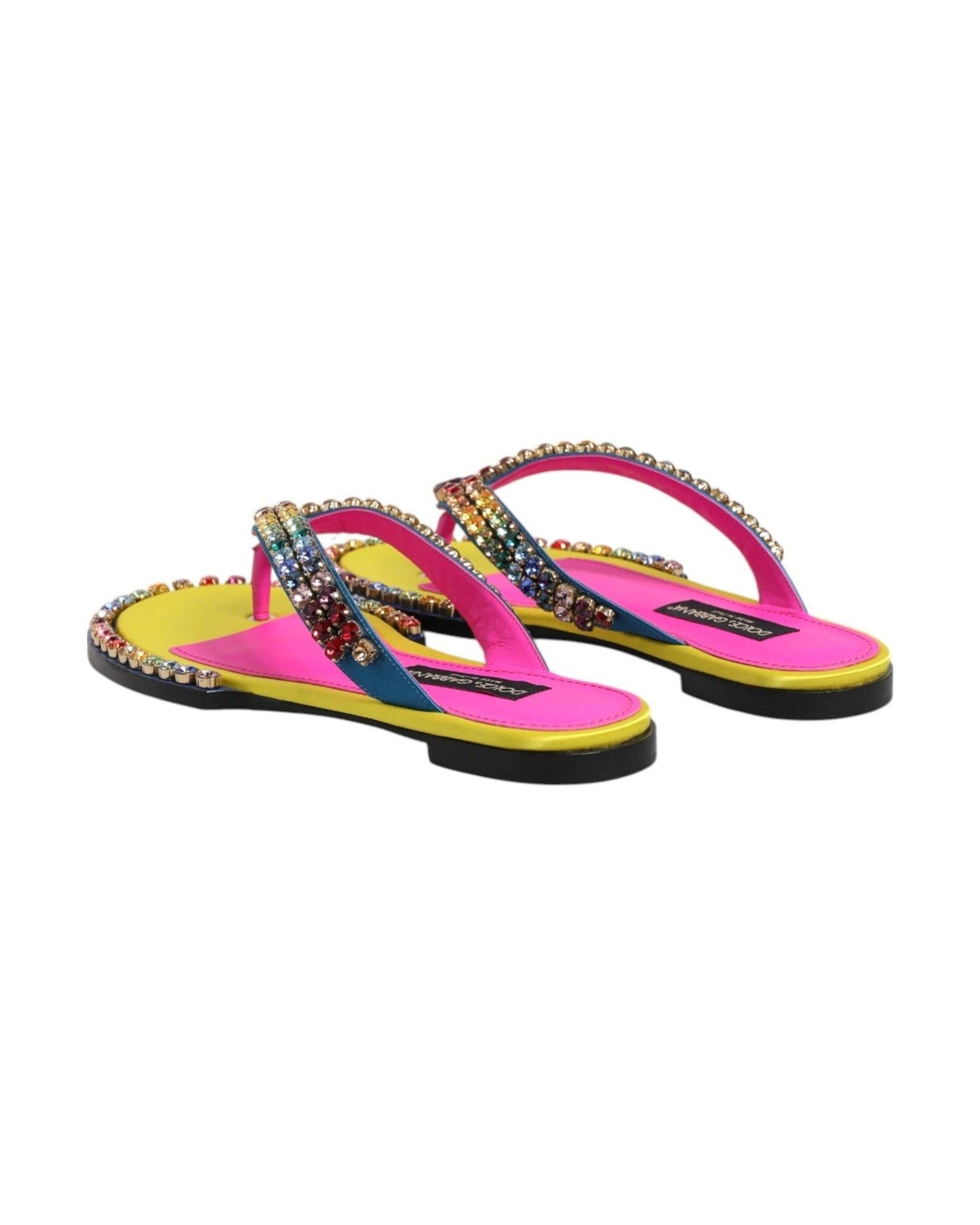 Dolce & Gabbana Multicolor Rhinestone Flip Flop Flat Sandals Shoes Glam Steals