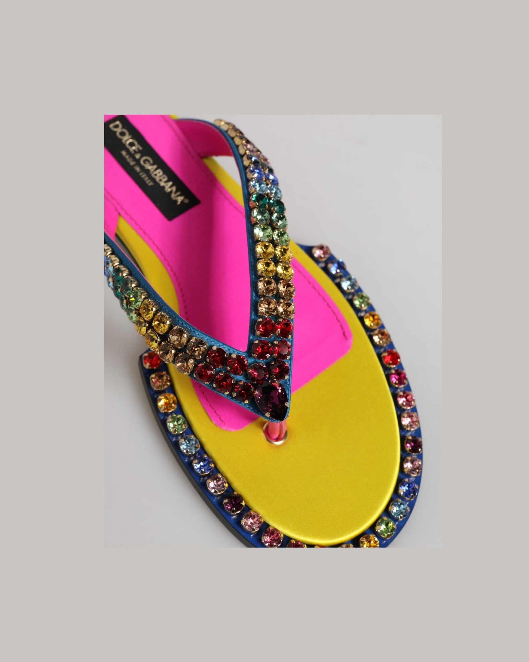 Dolce & Gabbana Multicolor Rhinestone Flip Flop Flat Sandals Shoes Glam Steals