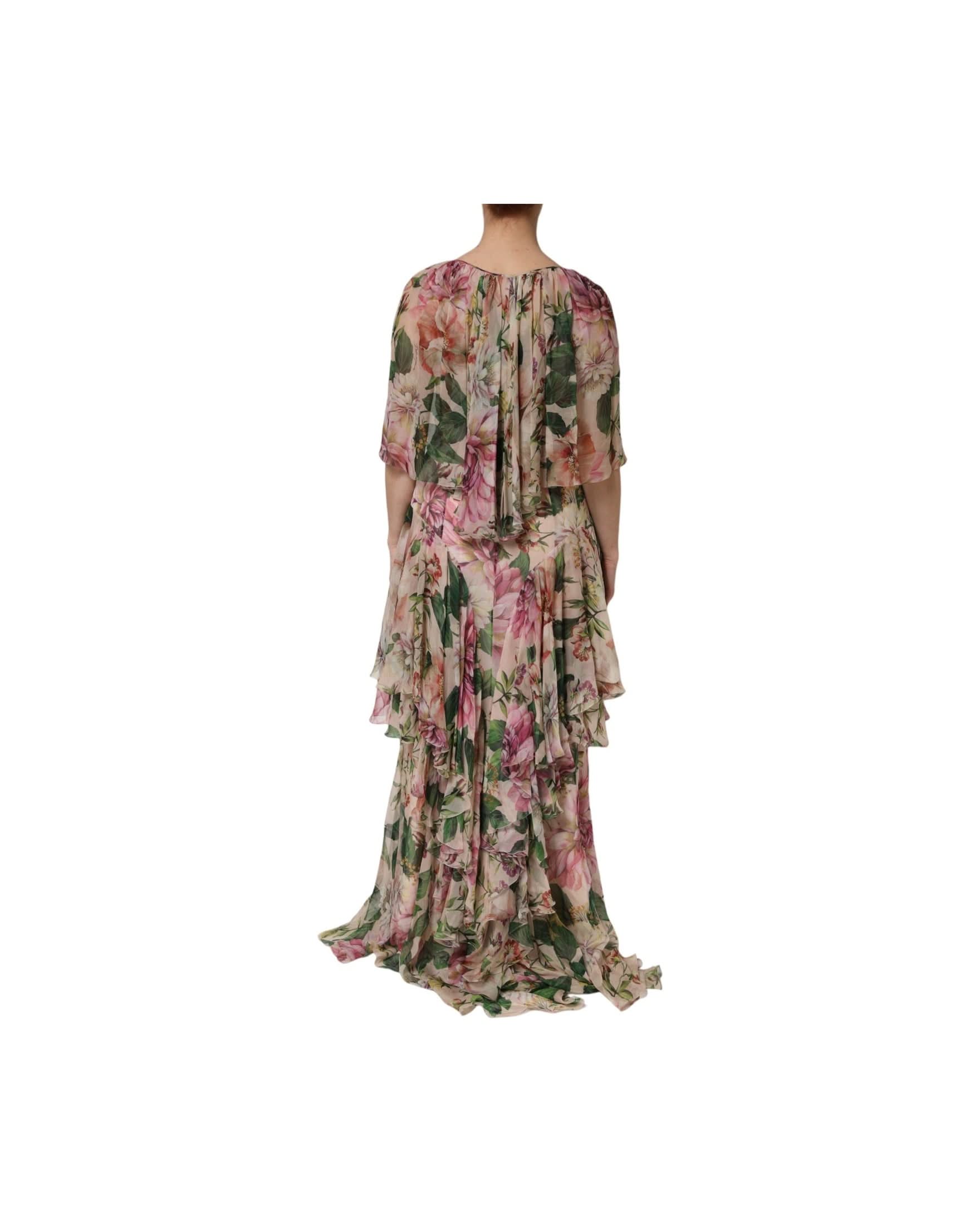 Dolce & Gabbana Multicolor Silk Floral Layered Maxi Dress 