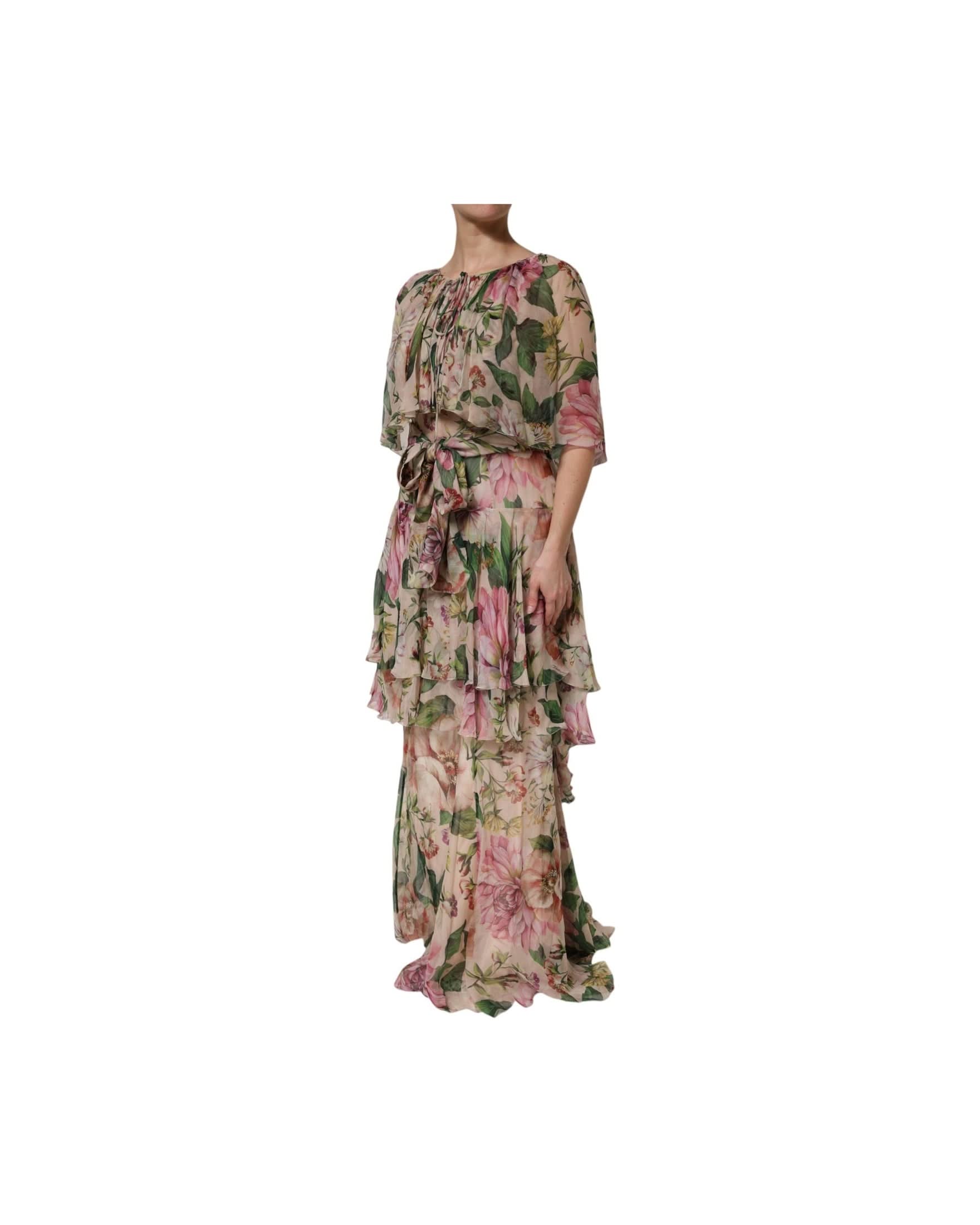 Dolce & Gabbana Multicolor Silk Floral Layered Maxi Dress 