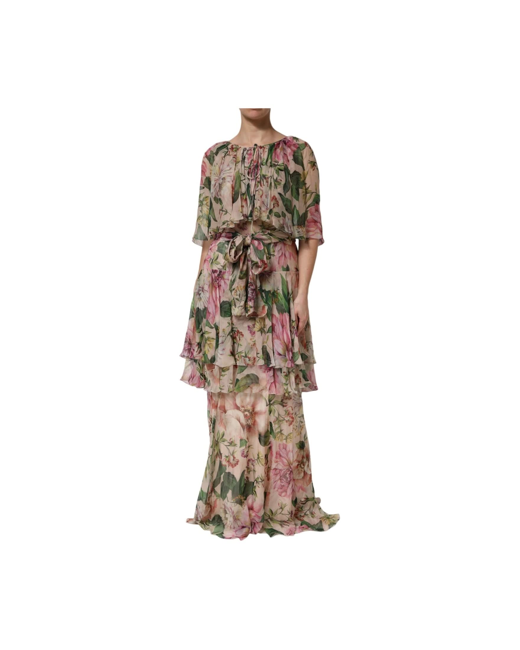 Dolce & Gabbana Multicolor Silk Floral Layered Maxi Dress 