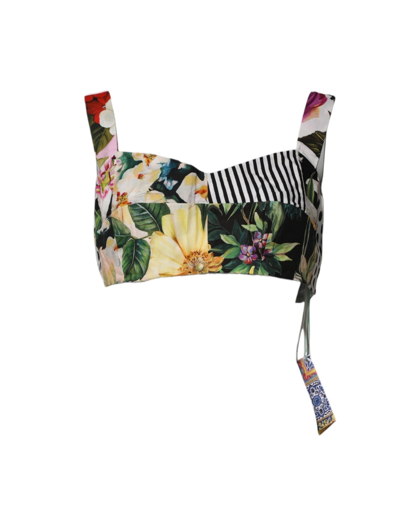 Dolce & Gabbana Multicolor Sweetheart Neck Patchwork Crop Top Glam Steals