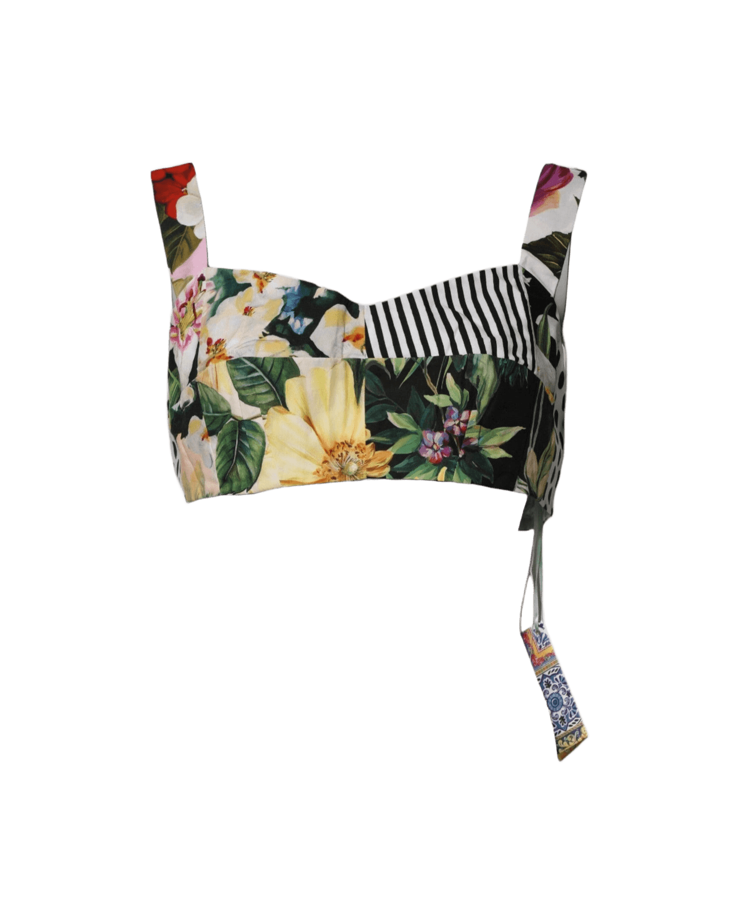 Dolce & Gabbana Multicolor Sweetheart Neck Patchwork Crop Top Glam Steals