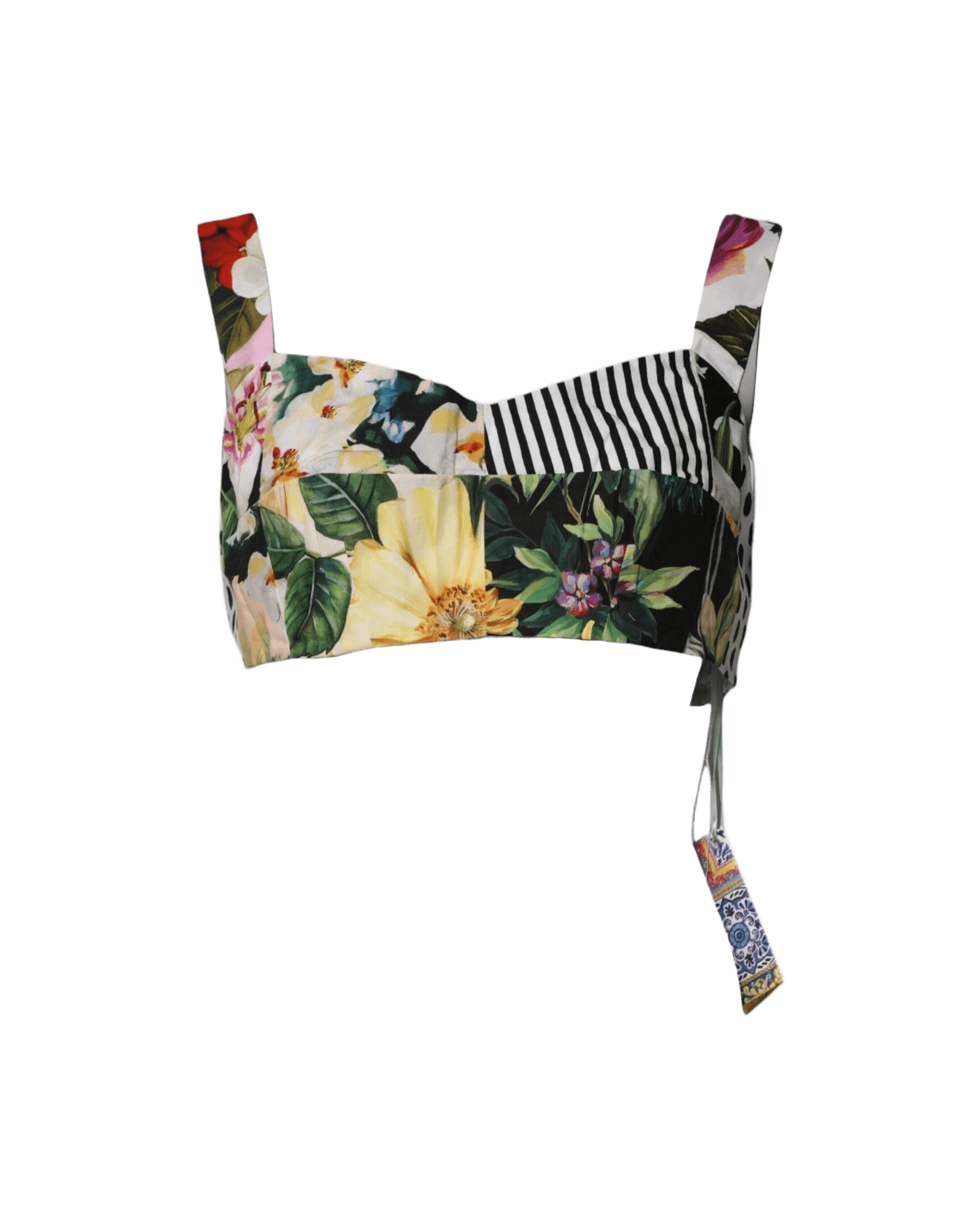 Dolce & Gabbana Multicolor Sweetheart Neck Patchwork Crop Top Glam Steals