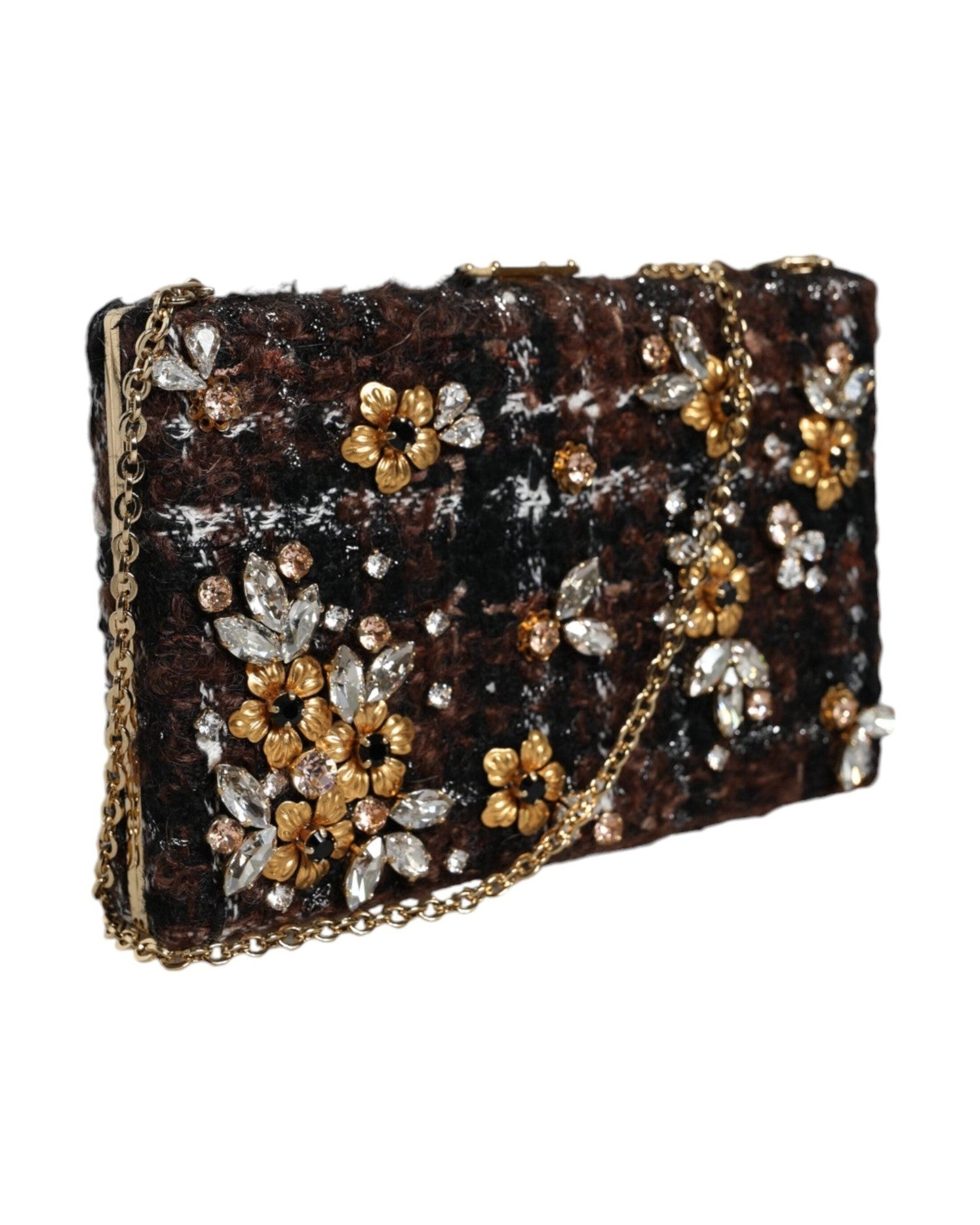 Dolce & Gabbana Tweed Floral Clutch Evening Party Purse Crossbody Multicolor Bag Glam Steals