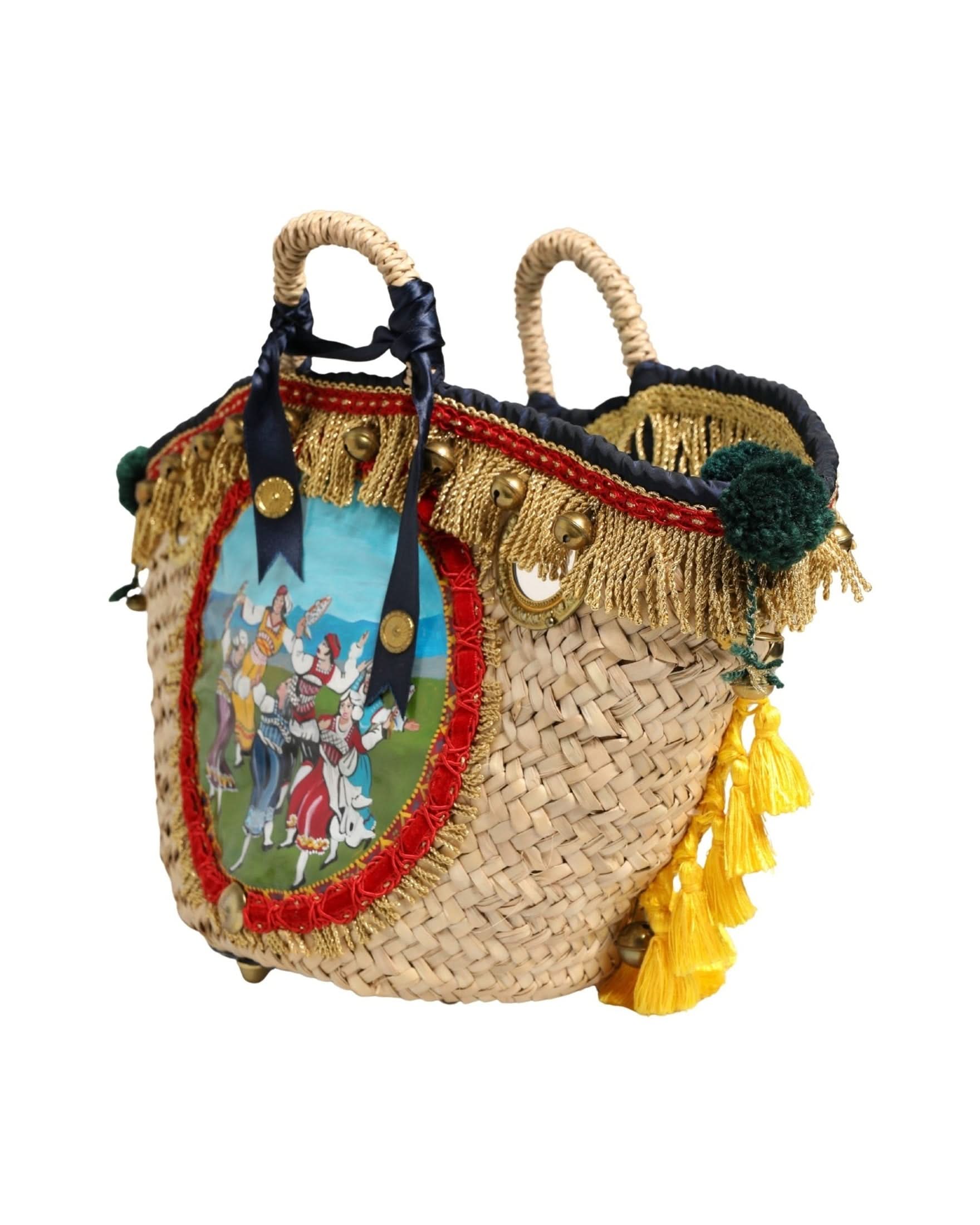 Dolce & Gabbana Multicolor Woven Straw Basket Embellished Sicily Bag 