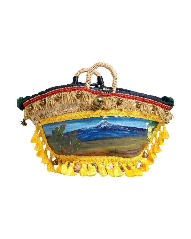 Dolce & Gabbana Multicolor Woven Straw Basket Embellished Sicily Bag 