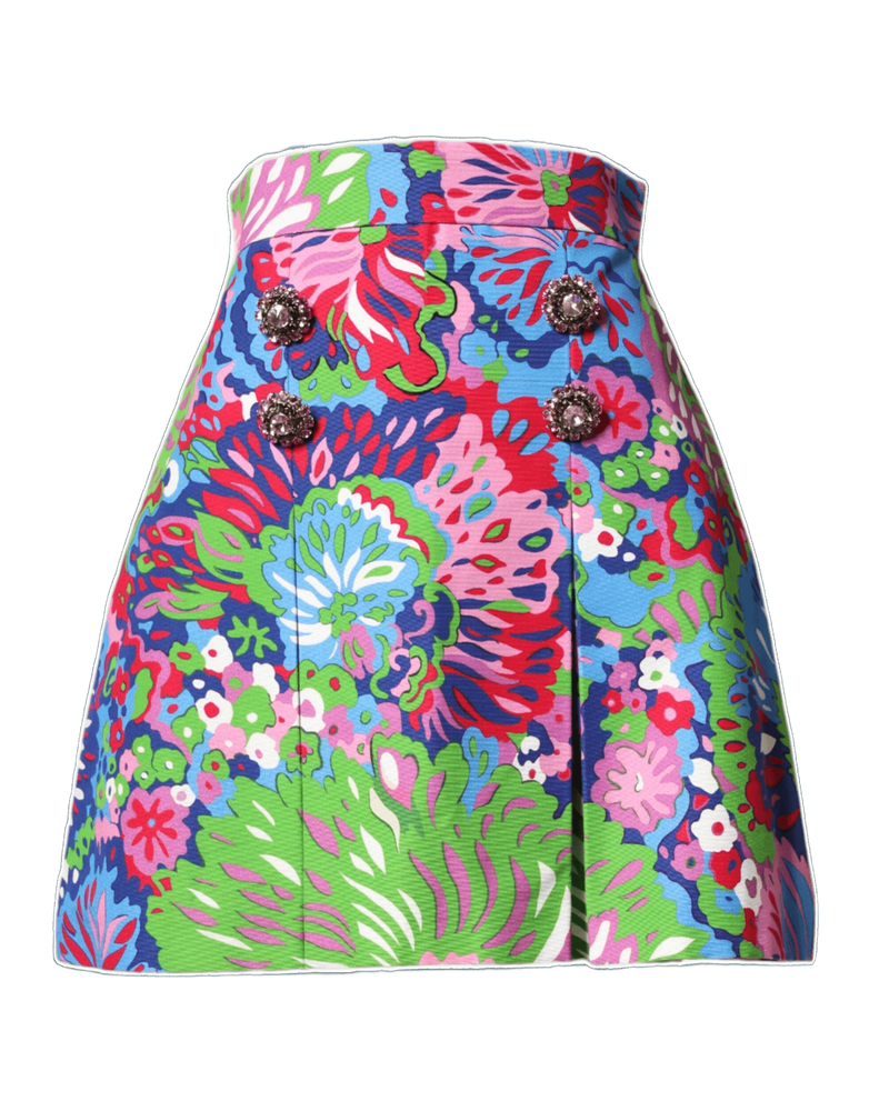 Dolce & Gabbana Multicolor and Floral Buttoned High Waist Mini Shorts Glam Steals