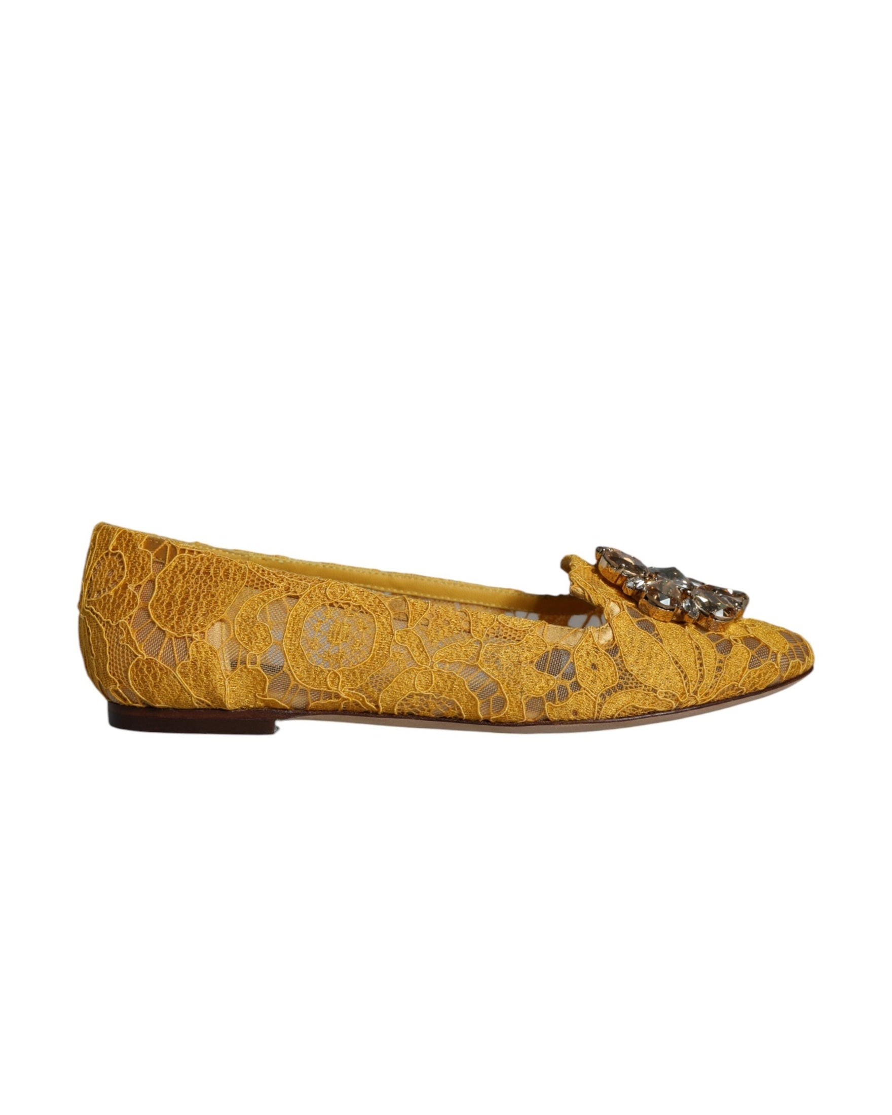 Dolce & Gabbana Mustard Lace Crystal Ballet Flats Loafer Shoes Glam Steals