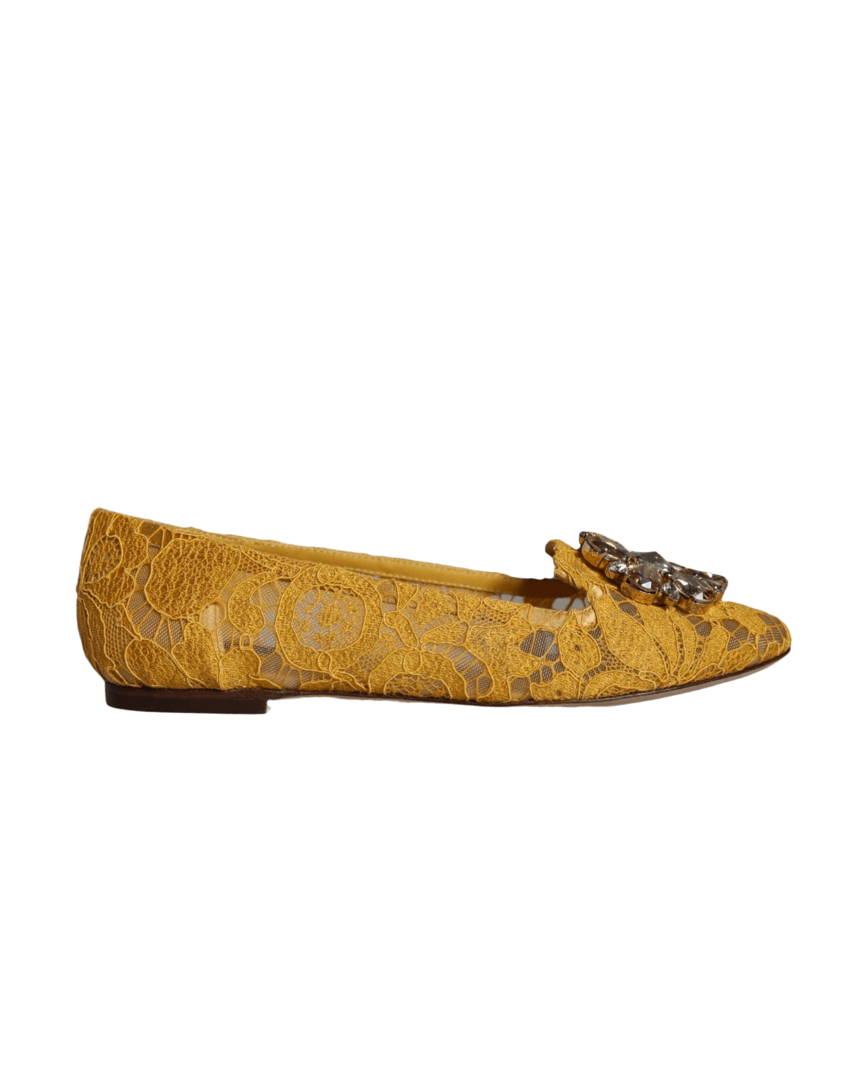 Dolce & Gabbana Mustard Lace Crystal Ballet Flats Loafer Shoes Glam Steals
