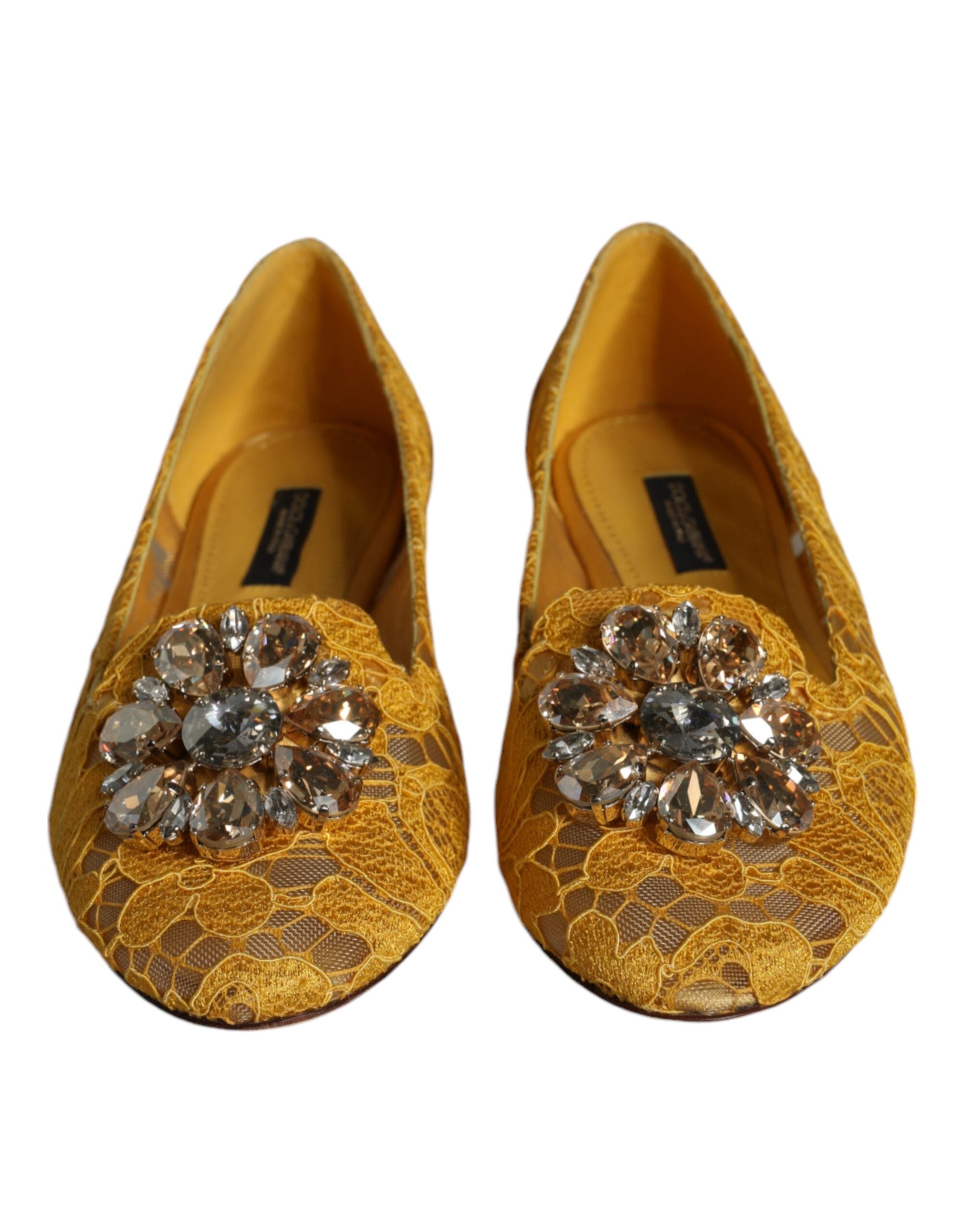 Dolce & Gabbana Mustard Lace Crystal Ballet Flats Loafer Shoes Glam Steals