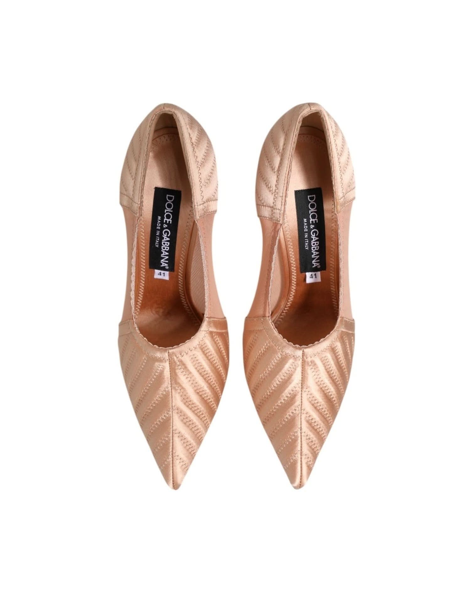 Dolce & Gabbana Nude Satin Cipria Mesh Stiletto Pumps Shoes Heels