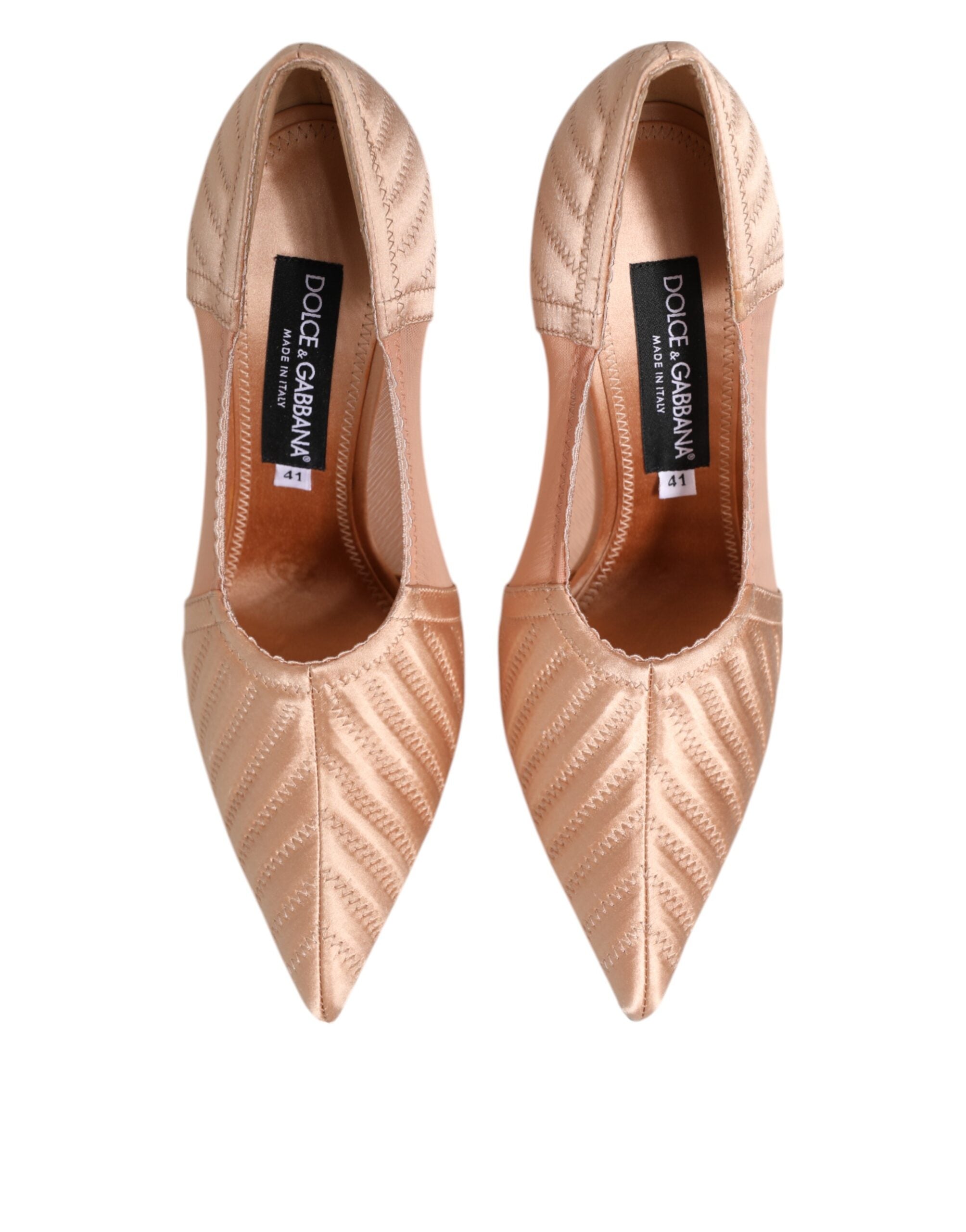 Dolce & Gabbana Nude Satin Cipria Mesh Stiletto Pumps Shoes Glam Steals